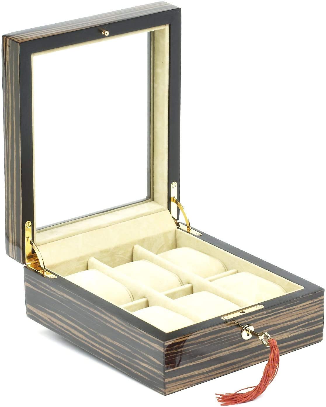 Premium Ebony Wood Watch Box for 6 Watches - Luxury Men's Watch Organizer with Velvet Lining | Perfect for Collectors, Gifts & Travel Storage (Carnegie Hall Collection by Bello Games New York)
