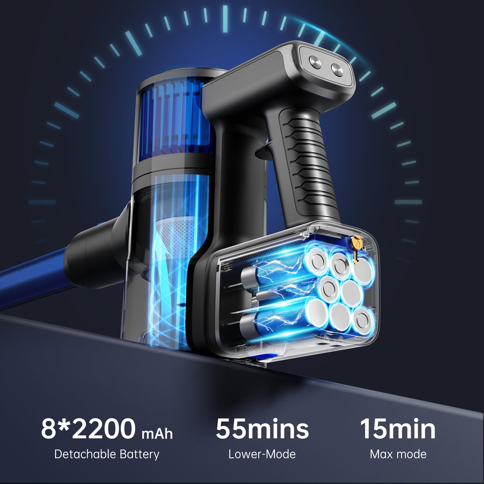 FABULETTA Cordless Stick Vacuum Cleaner - 500W Brushless Motor, Lightweight & Rechargeable for Home Use, 55 Min Runtime - Perfect for Pet Hair, Carpet, Hard Floors (Deep Blue) | Ideal for Quick Cleanups, Stairs, Cars & Daily Household Cleaning