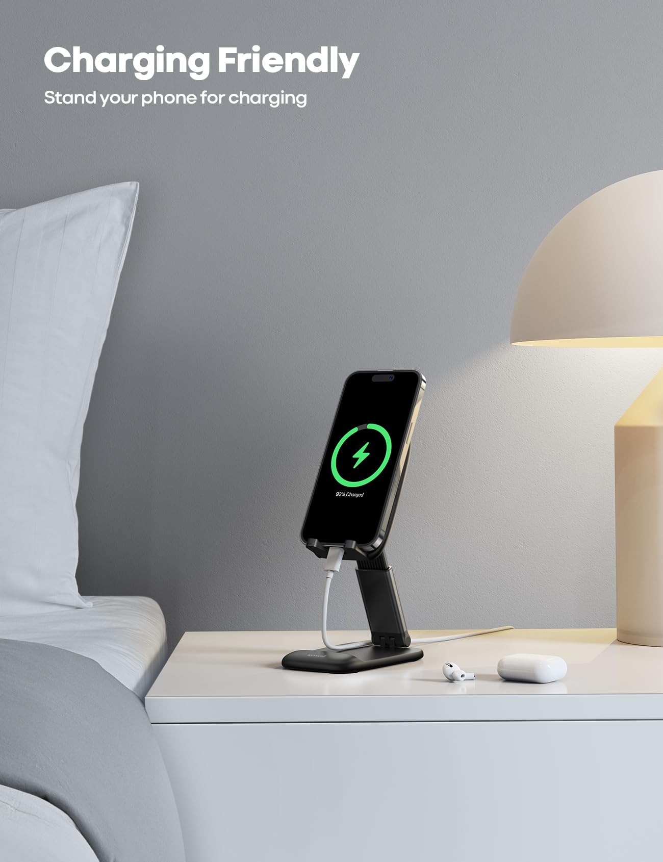 Lamicall 2024 Wide Clamp Airplane Phone Holder & Foldable Phone Stand for Desk - Perfect for Travel, Office & Home Use