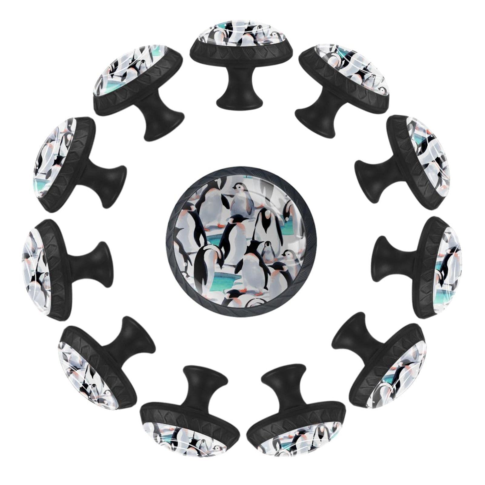 12 Pack Penguin Snow Flock Kitchen Cabinet Knobs - Cupboard Handles, Dresser Drawer Pulls, Door Hardware with Screws - Perfect for Cabinets, Drawers, Furniture & DIY Home Decor Projects