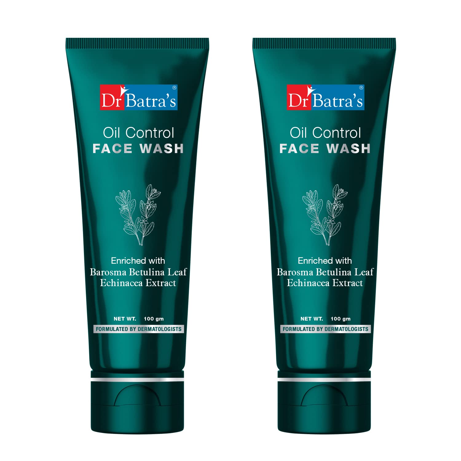 Dr. Batra's Oil Control Face Wash - Sulphate, Silicone & Soap Free with Barosma Betulina & Echinacea Extract for Oily & Clear Skin (100g, Pack of 2) | Gentle Daily Cleanser for Acne-Prone & Combination Skin