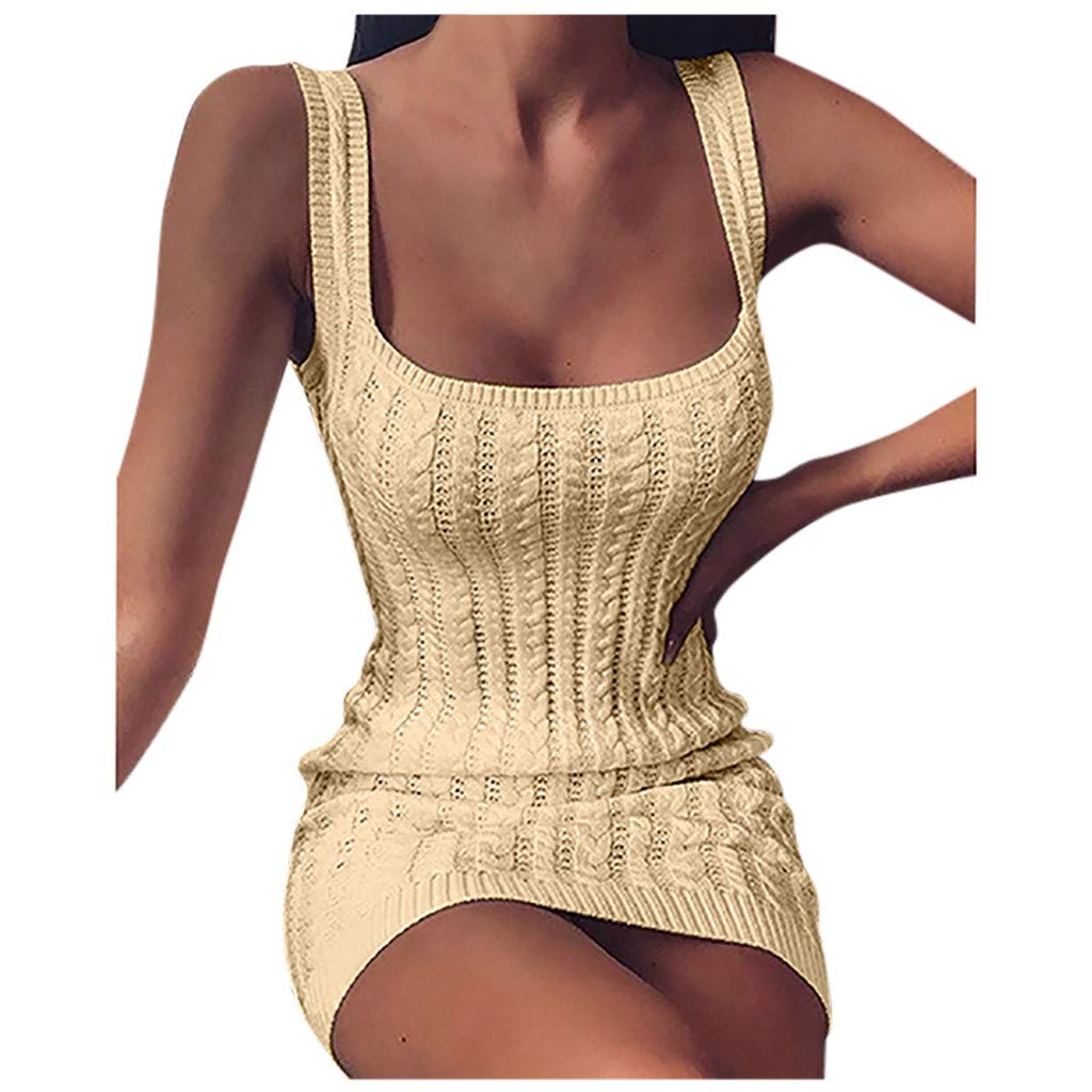Women's Green Knit Sweater Dress - Long Sleeve Sexy U-Neck Solid Color Dress for Women | Perfect for Date Night, Office Wear & Fall Fashion