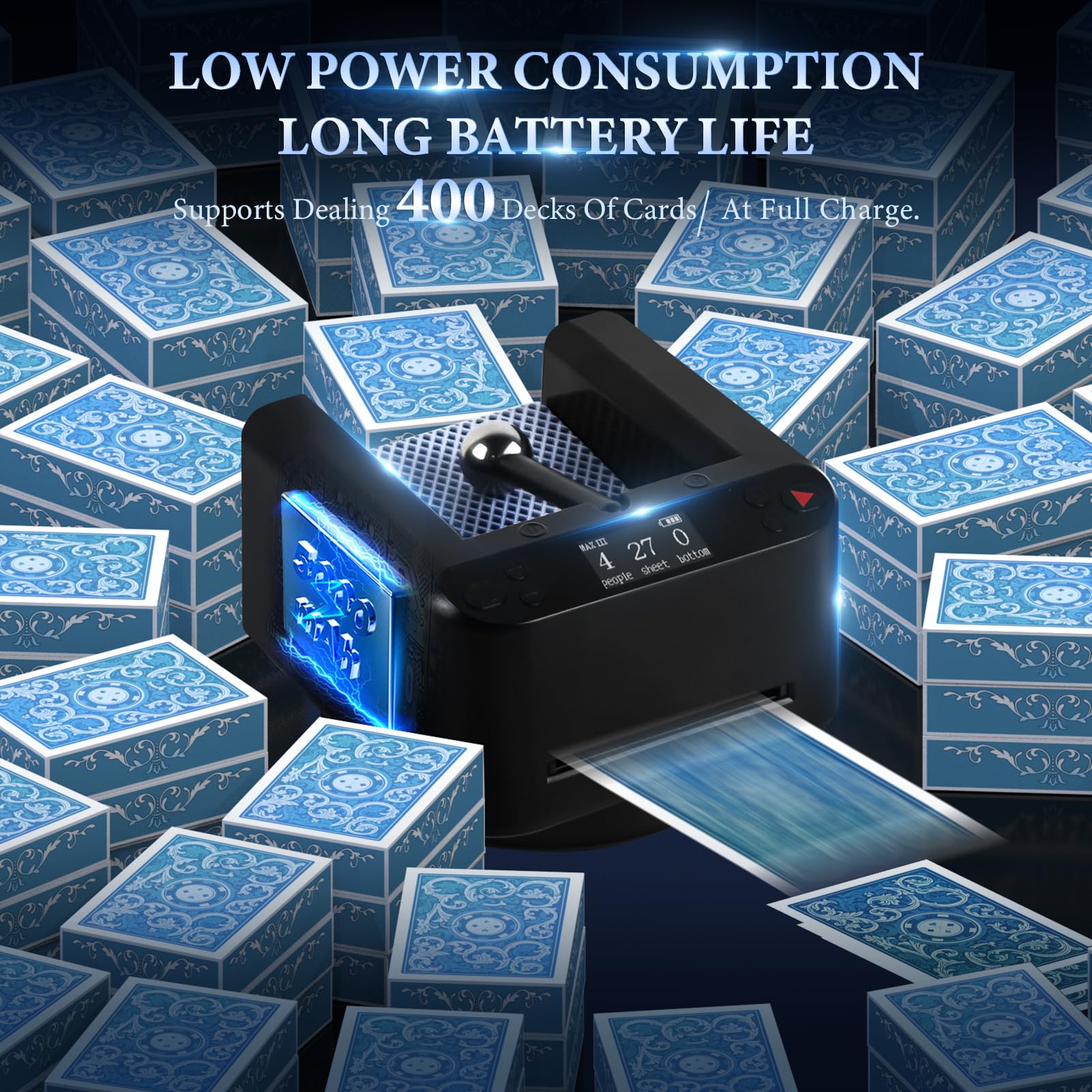 360° Rotating Automatic Card Dealer Machine for Casino Games - Fast & Accurate 2 Deck Poker Dealer for Texas Holdem, Blackjack - Perfect for Home Game Nights & Casino Parties (B-Black-N)