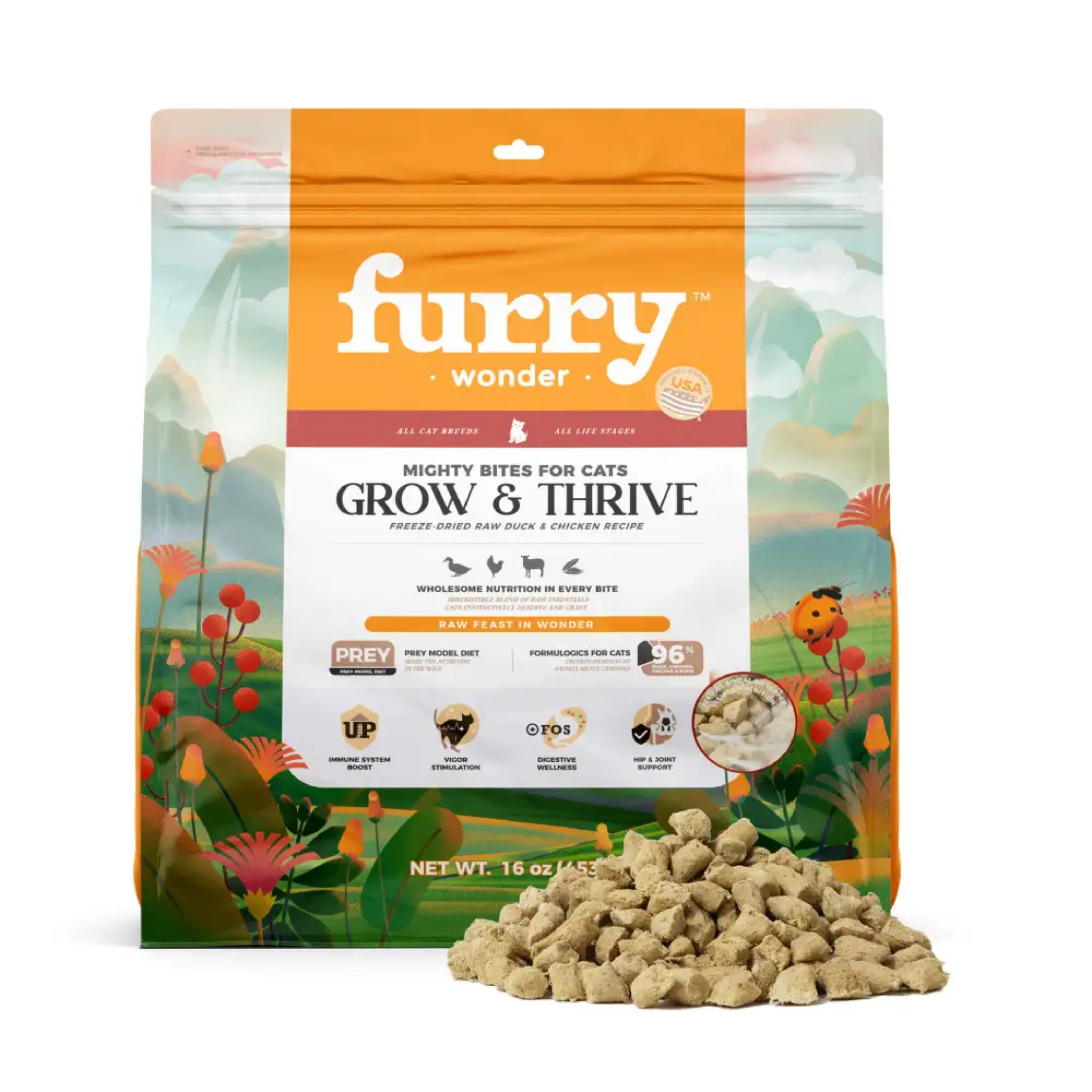 Premium Freeze-Dried Raw Cat Food - Furry Wonder Grow & Thrive Recipe | High-Protein, Grain-Free Nutrition for Kittens & Adult Cats | Perfect for Indoor, Outdoor & Picky Eaters