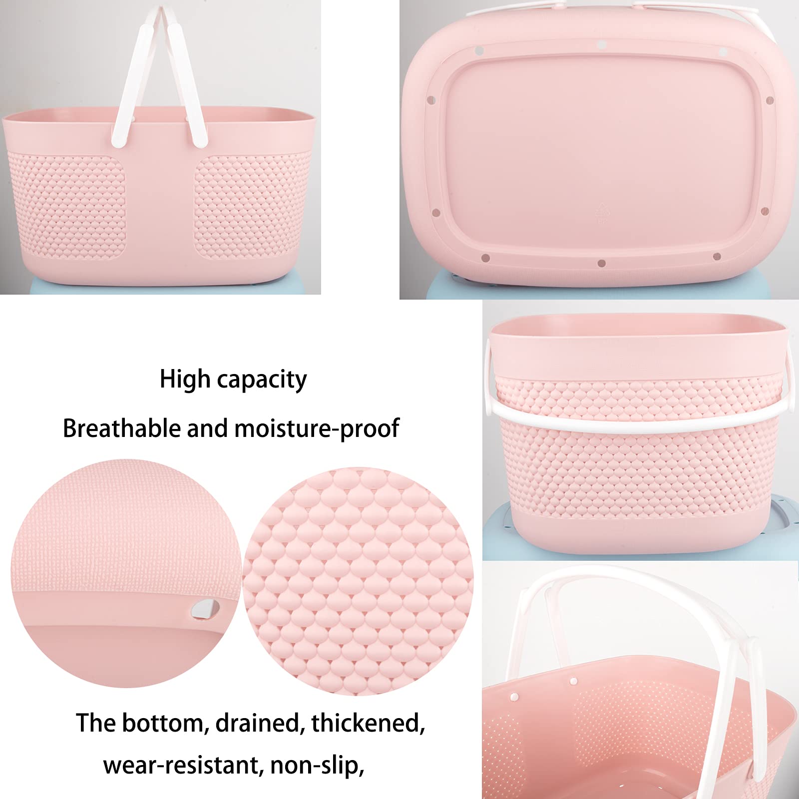 **Large Plastic Shower Caddy Basket with Handles - Portable Bathroom Organizer for College Dorm, Camping & Gym - Drainage Toiletry Storage Bin for Shower Essentials (Pink)** - Perfect for Travel, Home & Outdoor Use