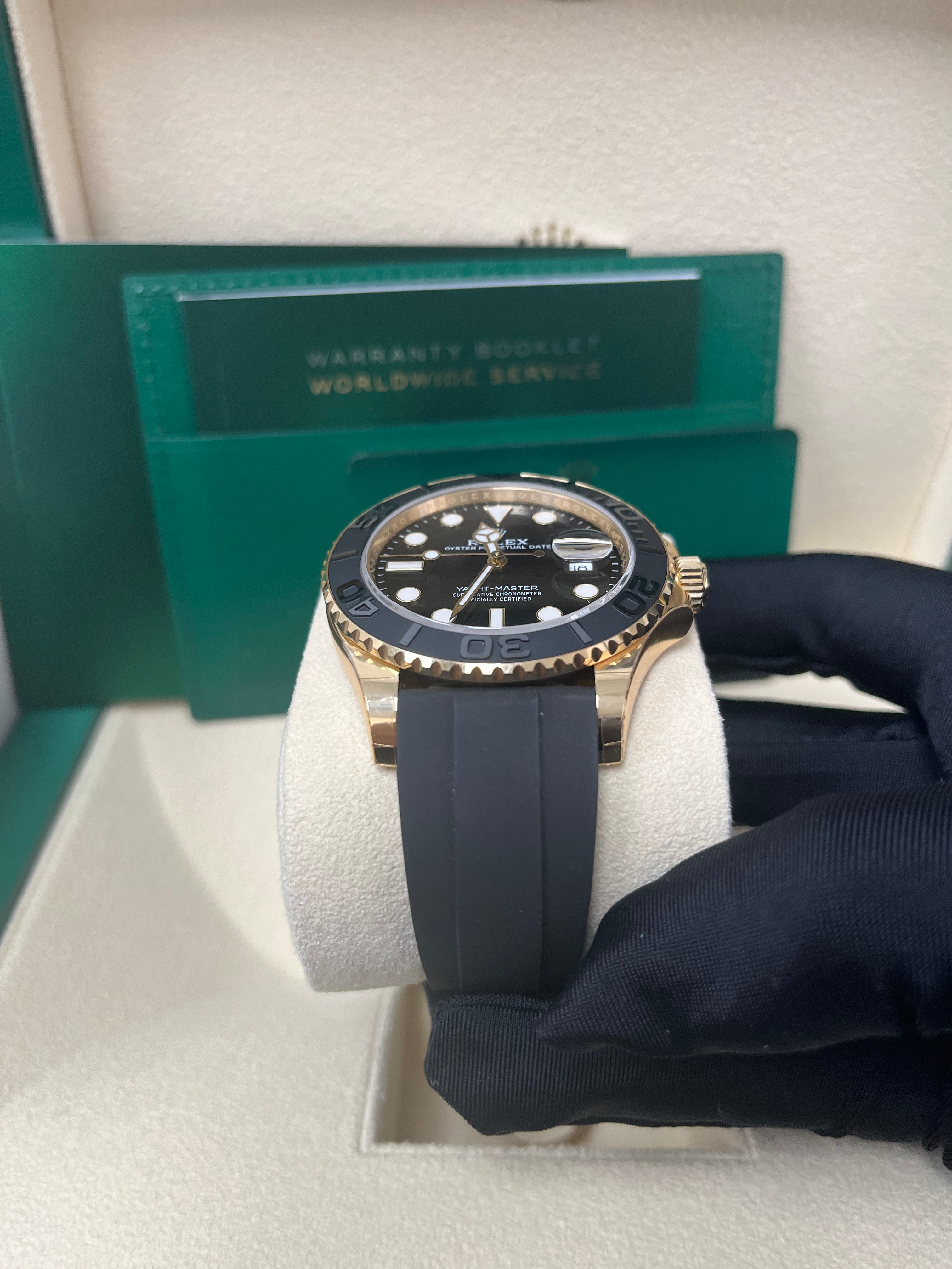 Rolex Yacht Master 42 Watch - 18K Yellow Gold, Black Dial, Oysterflex Strap (Ref.226658) | Luxury Men's Diving Watch for Sailing & Special Occasions