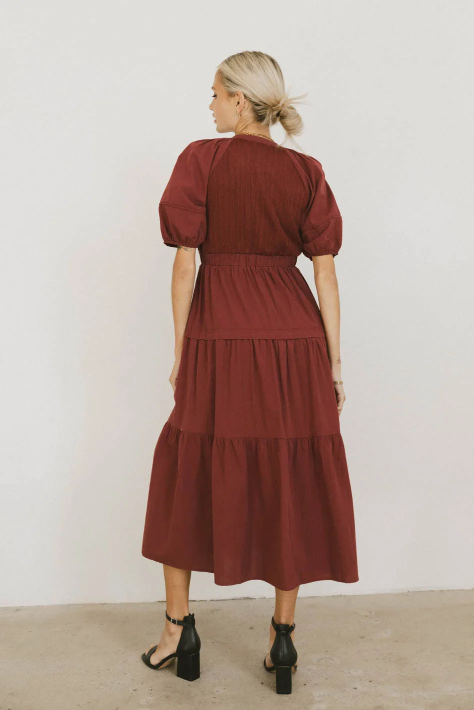 Leandra Burgundy Midi Dress for Women - Elegant A-Line Formal & Party Dress | Perfect for Weddings, Cocktail Parties & Office Wear
