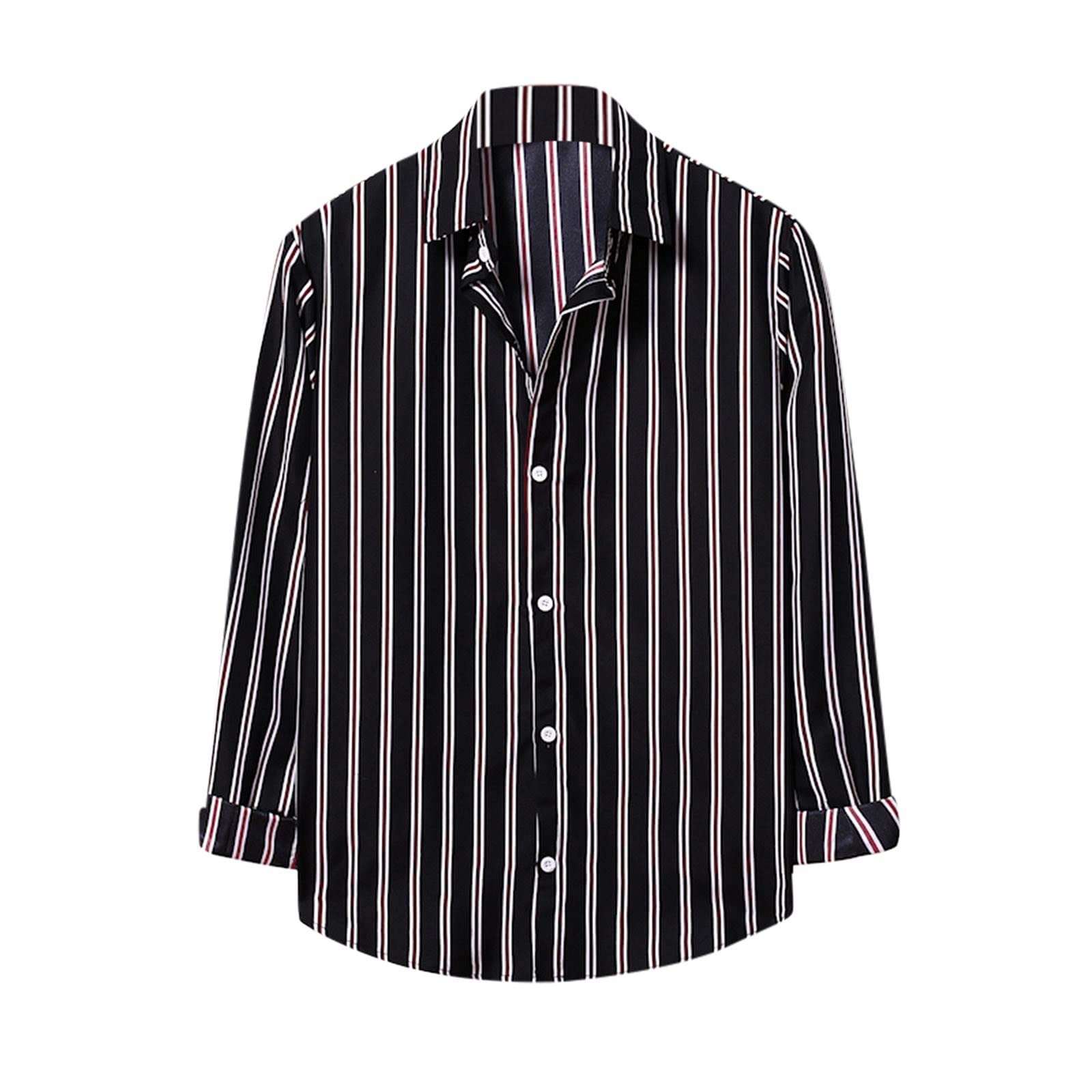 Men's Casual Striped Long Sleeve Shirt with Contrast Lapel - Brown Button Down Top for Office, Dating & Everyday Wear