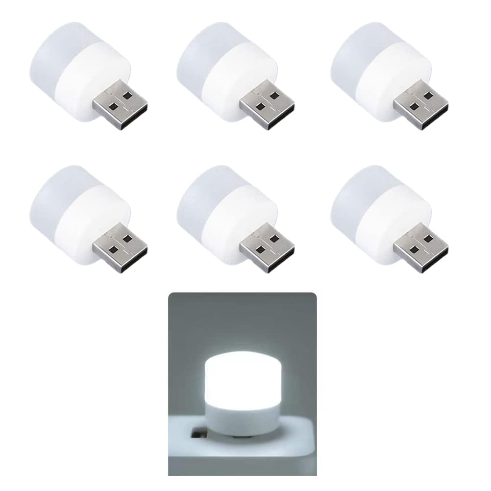 6Pcs Mini USB Night Light for Baby Sleep - Portable LED Night Lights for Nursery, Bedroom, Travel - Soft Glow USB-Powered Night Lamp for Power Banks, Laptops, Chargers (Warm White)