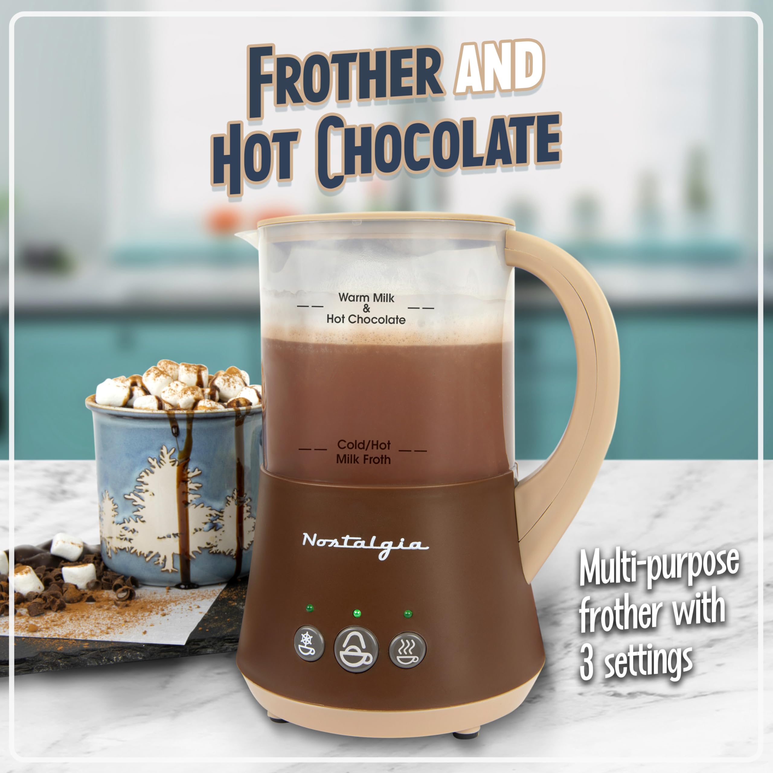 Nostalgia 32 Oz Electric Milk Frother & Hot Chocolate Maker - Warm/Cold Foam for Coffee, Latte, Cappuccino - Includes Cocoa Bomb Mold - Perfect for Home Cafes, Gifts & Holiday Beverage Making