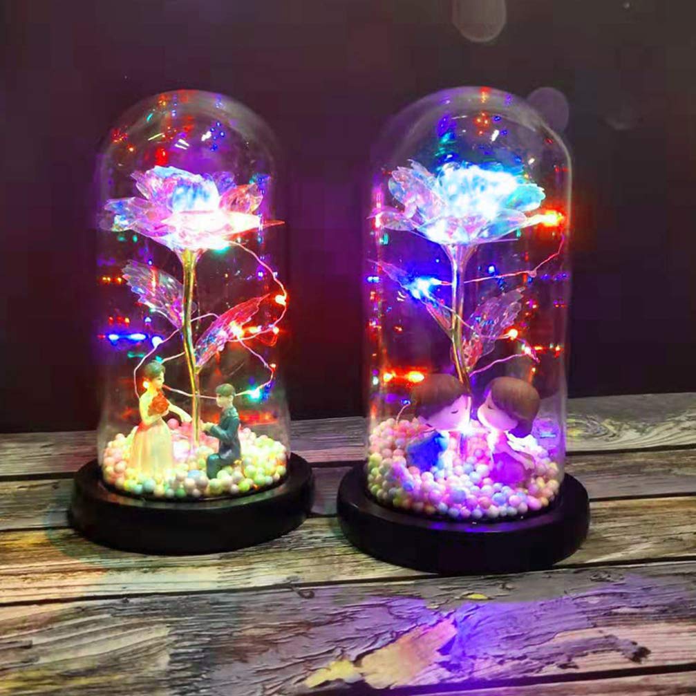Enchanted Rose Light in Glass Dome - Gold Foil LED Rose Night Light for Valentine's Day, Mother's Day Gift - Perfect for Bedroom Decor, Romantic Dinner & Wedding Centerpiece (1Pcs)