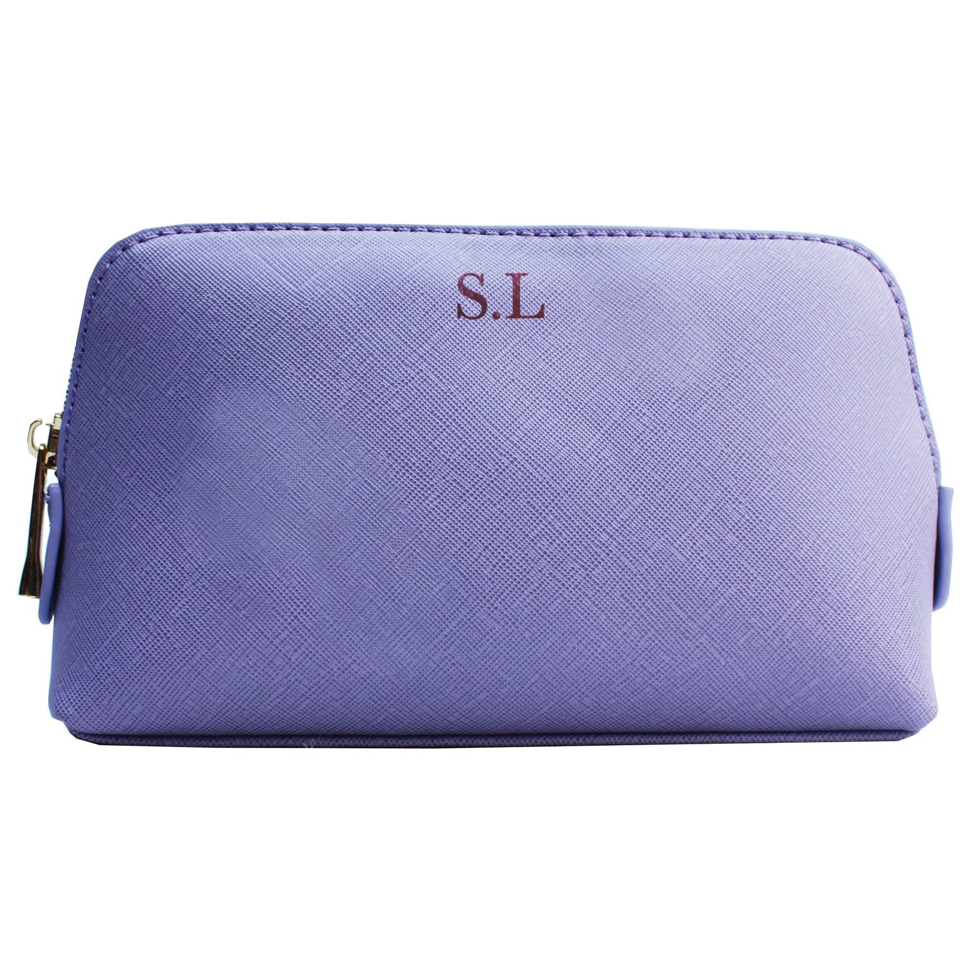 Personalized PU Leather Makeup Bag with Monogram Initials - Medium Cosmetic & Toiletry Organizer for Bride, Bridesmaid, Bridal Party Gift - Elegant Lilac Accessory Case (Perfect for Travel, Wedding Essentials & Daily Beauty Storage)