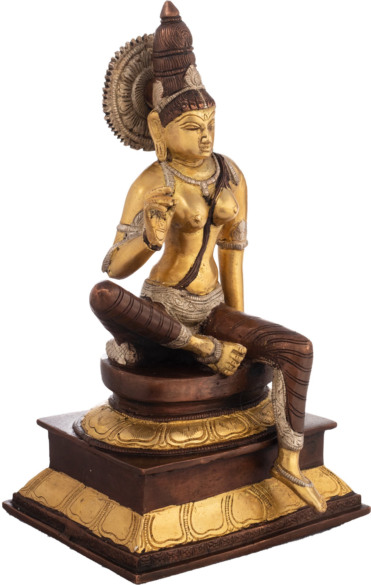 ZDS14 Brown Gold Silver Seated Parvati Statue - Hindu Goddess Figurine for Home Altar, Meditation & Spiritual Decor