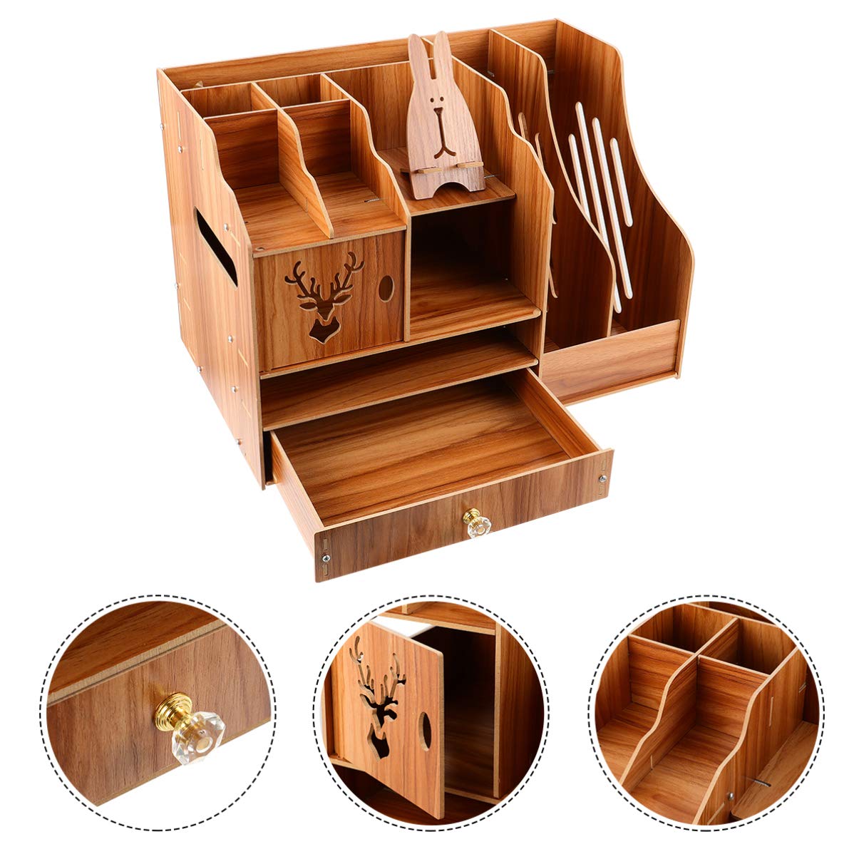 DOITOOL Wooden Desktop Storage Box - File Organizer, Bookshelf & Office Supplies for Paper Files, Books & Documents - Perfect for Home Office, Study & Workspace Organization