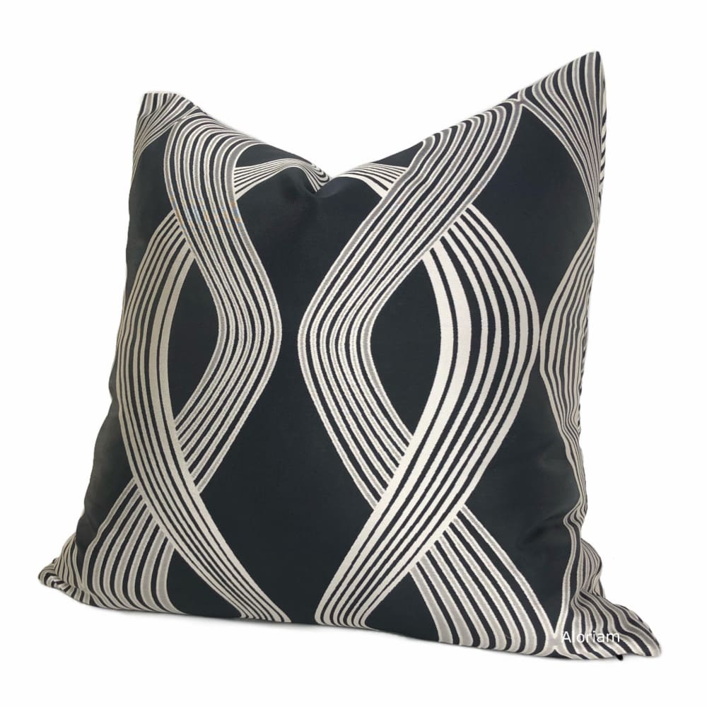 Aria Modern Ribbon Twist Pillow Cover - Charcoal & Silver Gray Decorative Throw Pillow Case for Sofa, Bed, Couch - Home Decor & Living Room Accent