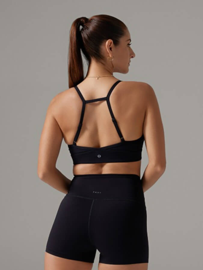 Tavi Adjustable Studio Women's Sports Bra - High Support Workout Top for Running, Yoga & Gym - Breathable Comfort in Ebony Black