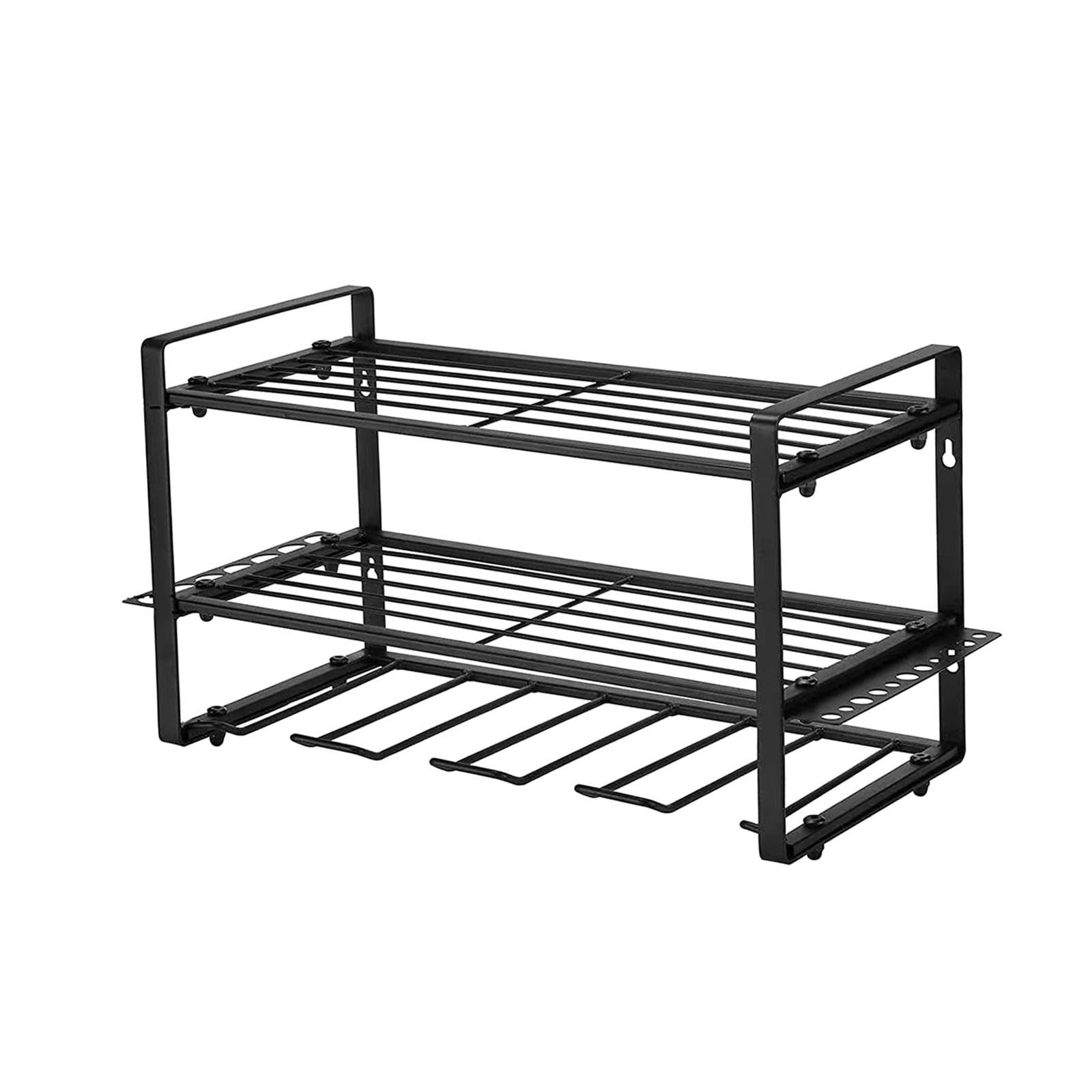 Dualoai 3-Tier Metal Tool Organizer Rack with 4 Hooks - Heavy Duty Garage Storage for Power Tools, Drills & Accessories - Perfect for Workshop, Garage & DIY Projects