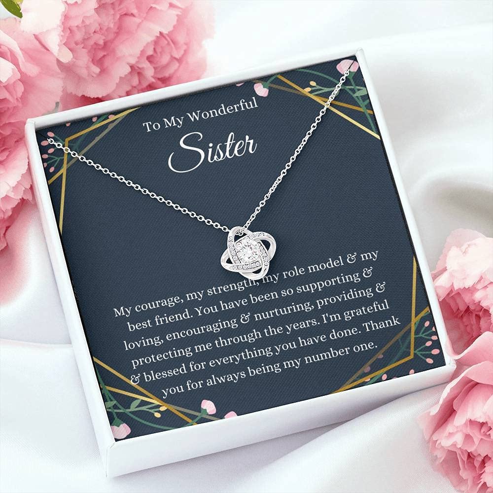 Handmade Personalized Love Knot Necklace - Custom Message Card Jewelry Gift for Sister (White/Gold, Adjustable Size) | Birthday, Christmas & Special Occasion Present for Little/Big Sister