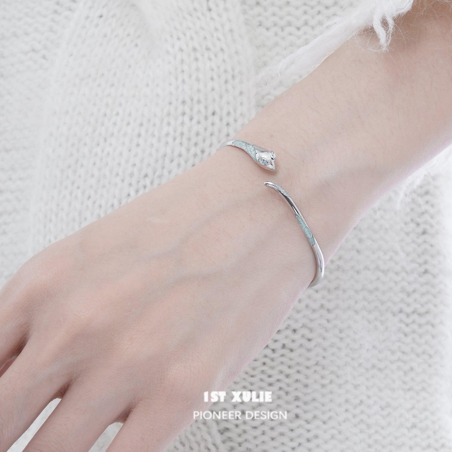 Frozen Serpent Girl Sterling Silver Bracelet - Elegant Snake Jewelry for Women - Perfect for Parties, Gifts & Everyday Wear