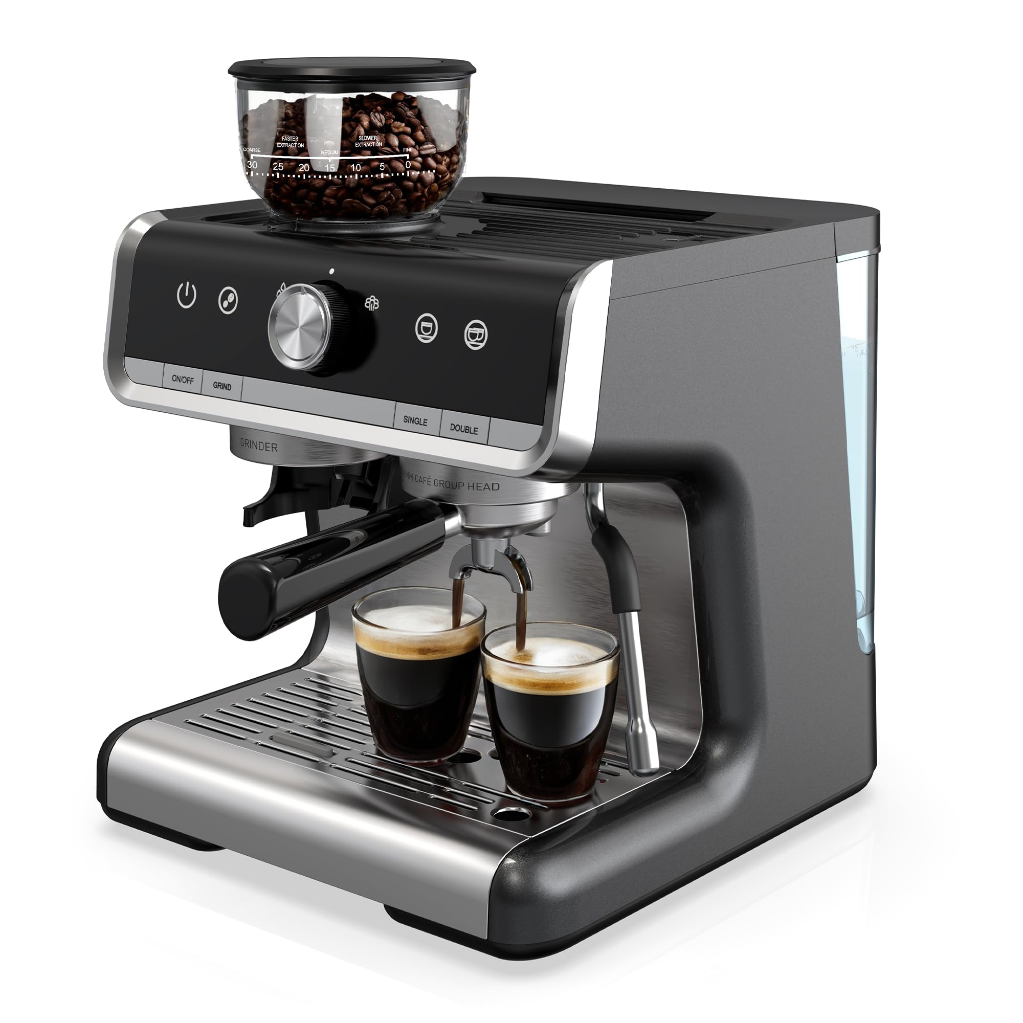 Premium 20 Bar Pump Espresso Machine with Built-in Grinder & Milk Frother, 2.8L Removable Water Tank - Semi-Automatic Coffee Maker for Home & Office Use - Perfect for Cappuccino, Latte & Espresso Lovers