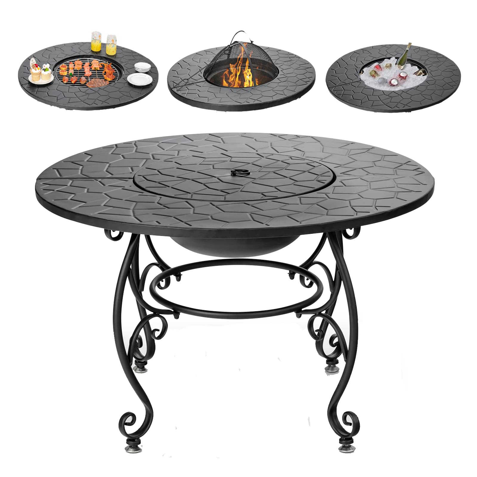 Giantex 36 Inch 4-in-1 Outdoor Fire Pit Table - Round Metal Patio Dining Table with Wood Burning Fire Pit, Cover, Grill Grate & Poker - Perfect for Backyard, Garden, Poolside & Outdoor Gatherings
