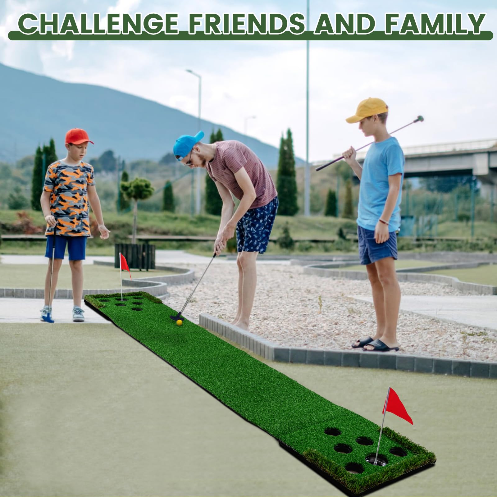 Premium Golf Pong Putting Green Set - Indoor & Outdoor Golf Game with 2 Putters, 2 Golf Balls, 2 Cups & Flags - Perfect Backyard Party, Practice Mat for Adults, Fathers & Golf Enthusiasts - Great for Family Gatherings, Birthday Parties & Golf Training