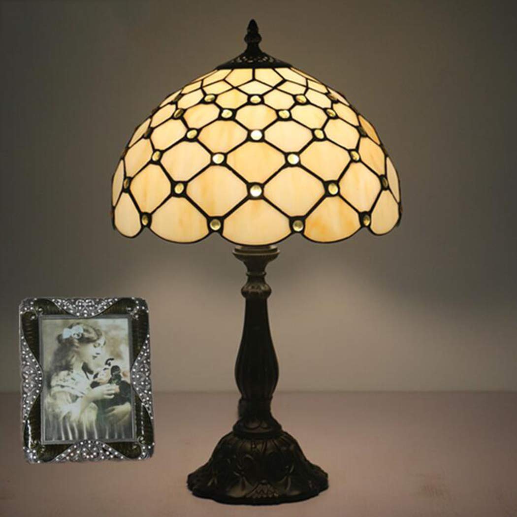 Tiffany Style Table Lamp - 12 Inch Handmade Stained Glass Desk Lamp with European Vintage Resin Base, Gold Finish | Perfect for Bedroom, Bedside, Reading Nook, Restaurant & Bar Lighting