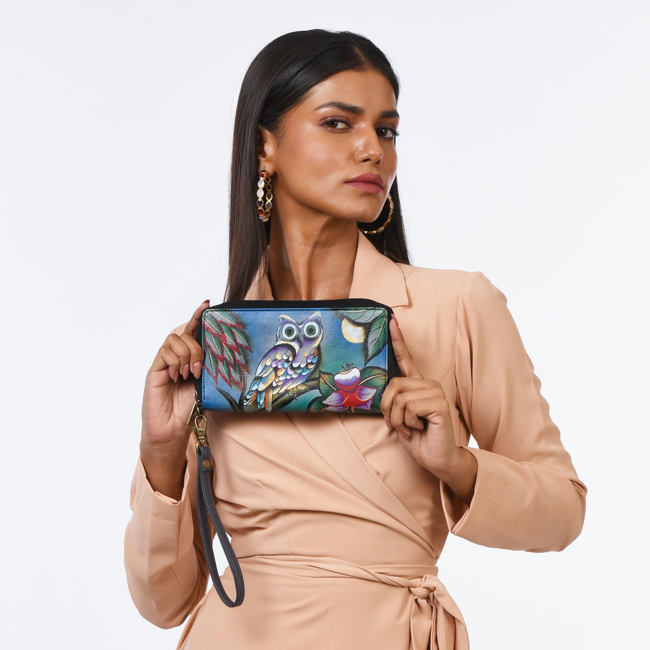 Anuschka Hand Painted Leather Zip-Around Clutch Wallet for Women - Anna Collection | Stylish Crossbody Purse for Evening Parties, Date Nights & Special Occasions