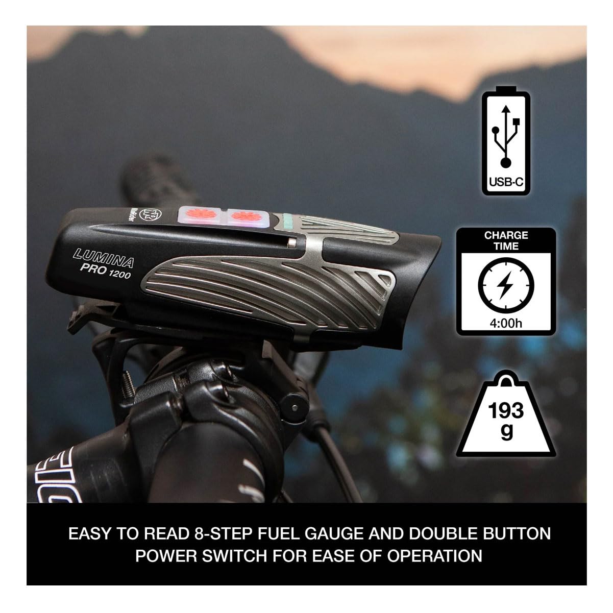 Lumina Pro 1200 & Vmax+ 150 USB Rechargeable Bike Light Set - Waterproof LED Bicycle Headlight & Tail Light Combo for Mountain, Road & City Cycling - Safety Flash in Black/Red - Perfect for Night Commuting & Outdoor Adventures
