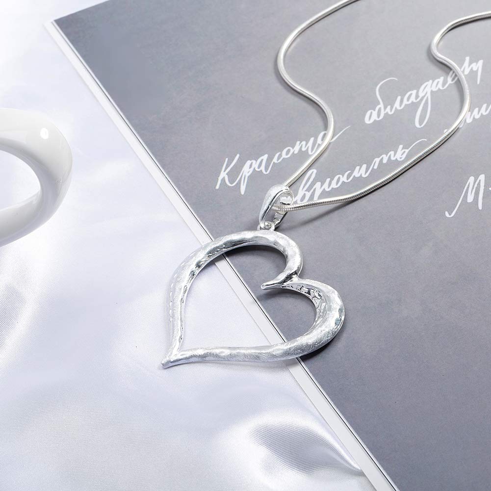 Women's Bohemian Heart Pendant Necklace - Layered Y Statement Chain in Silver & Gold | Perfect for Sweater Season & Gift Giving | Elegant Jewelry with Gift Box