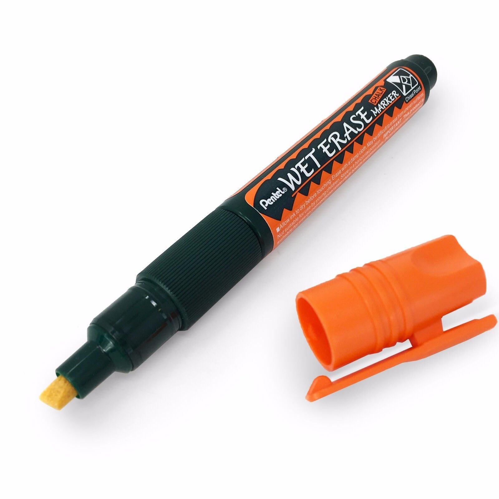 Pentel Wet Erase Chalk Markers - 12 Pack Orange Medium Tip Markers for Whiteboards, Glass, Windows & Non-Porous Surfaces - Ideal for Restaurants, Classrooms & Office Use