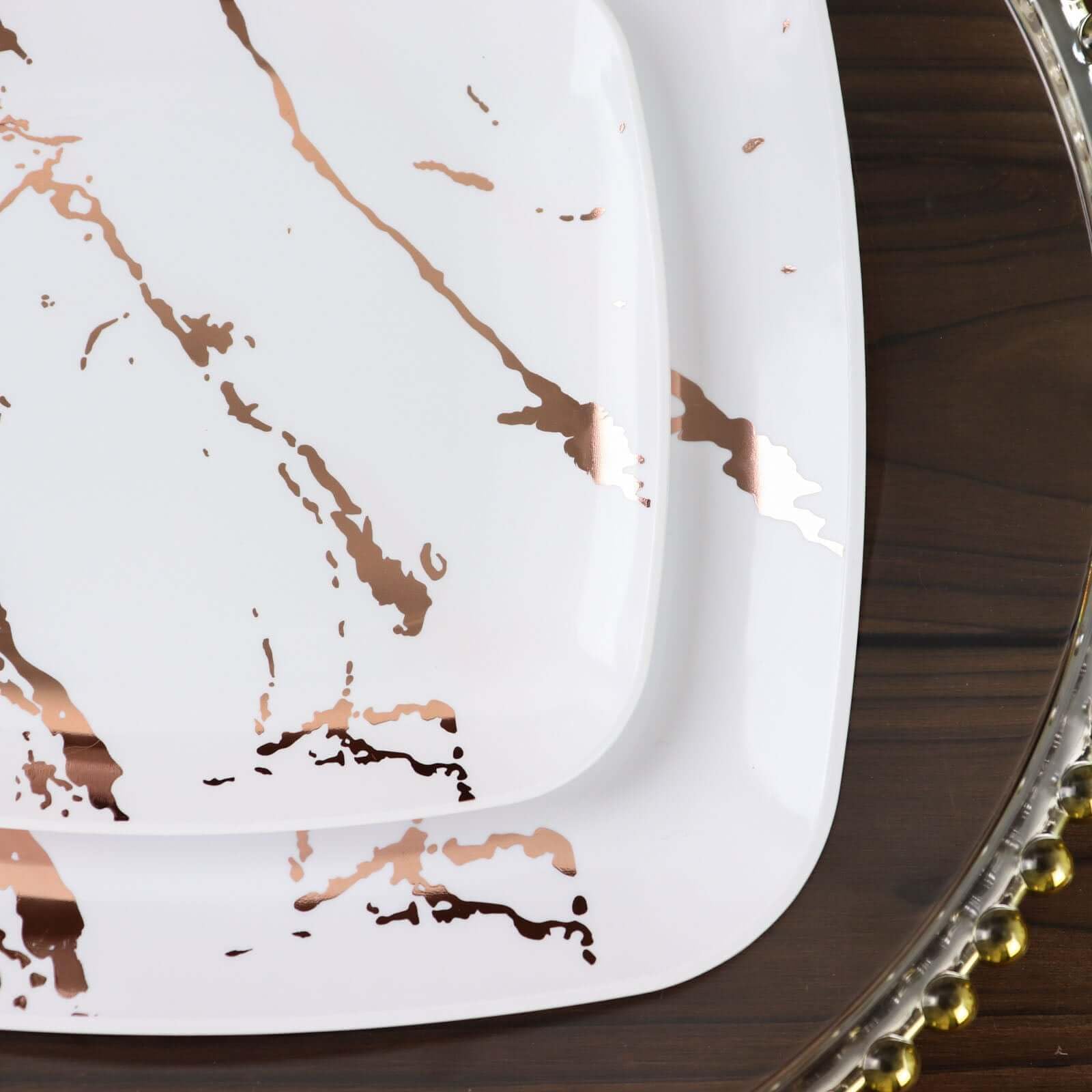 Efavormart 10 Pack White Rose Gold Marble 6 Inch Square Plastic Appetizer Dessert Plates - Disposable Party Plates for Weddings, Birthdays, Baby Showers & Special Events