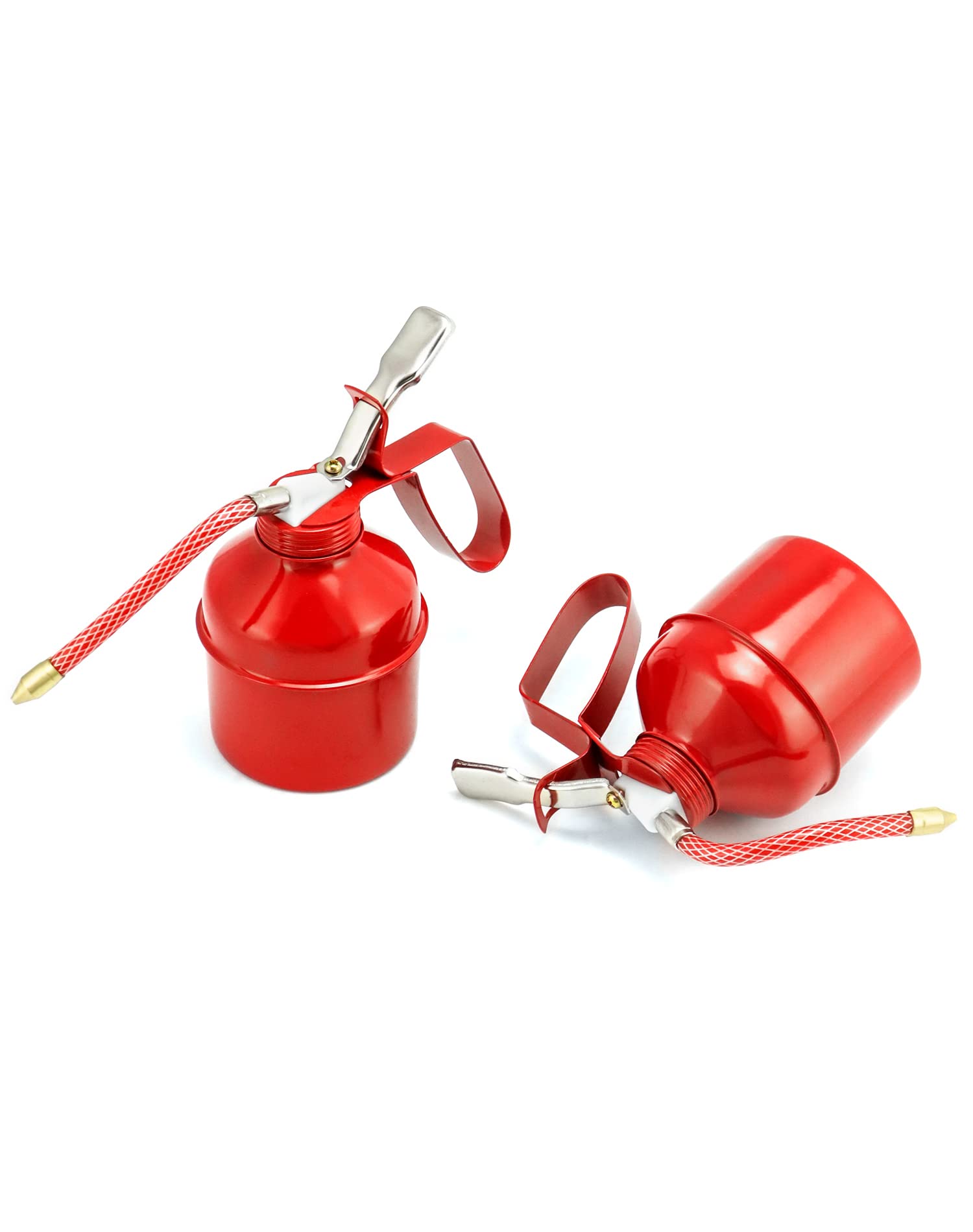 QWORK 12 oz (400ml) Steel Pistol Type Oil Can with Flexible Tube - 2 Pack | Manual Pump Oiler for Lubrication, Maintenance & DIY Projects | Perfect for Automotive, Machinery & Home Use