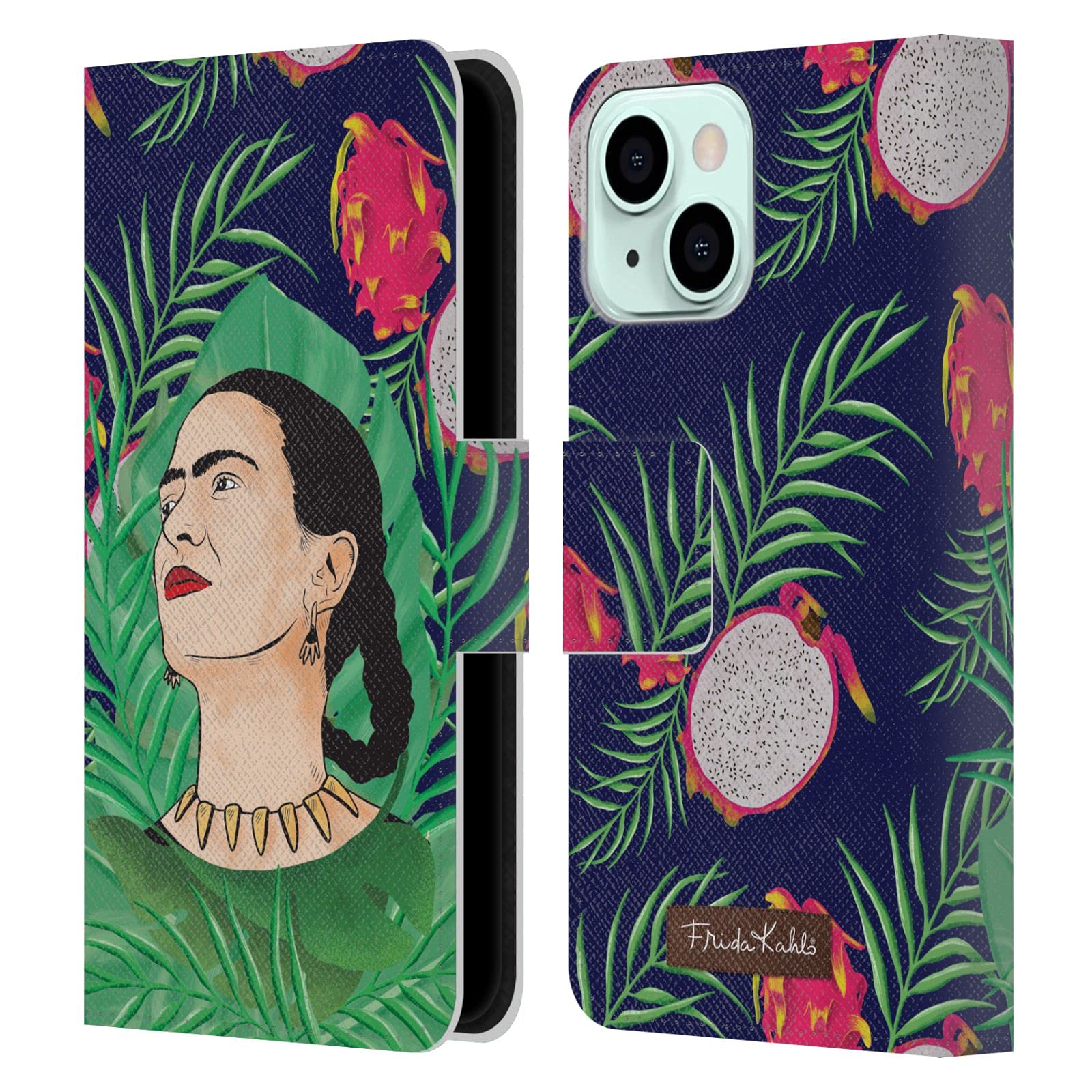 Frida Kahlo Tropical Portrait Leather Wallet Case for iPhone 13 Mini | Officially Licensed by Head Case Designs | Perfect for Travel, Work, and Everyday Use