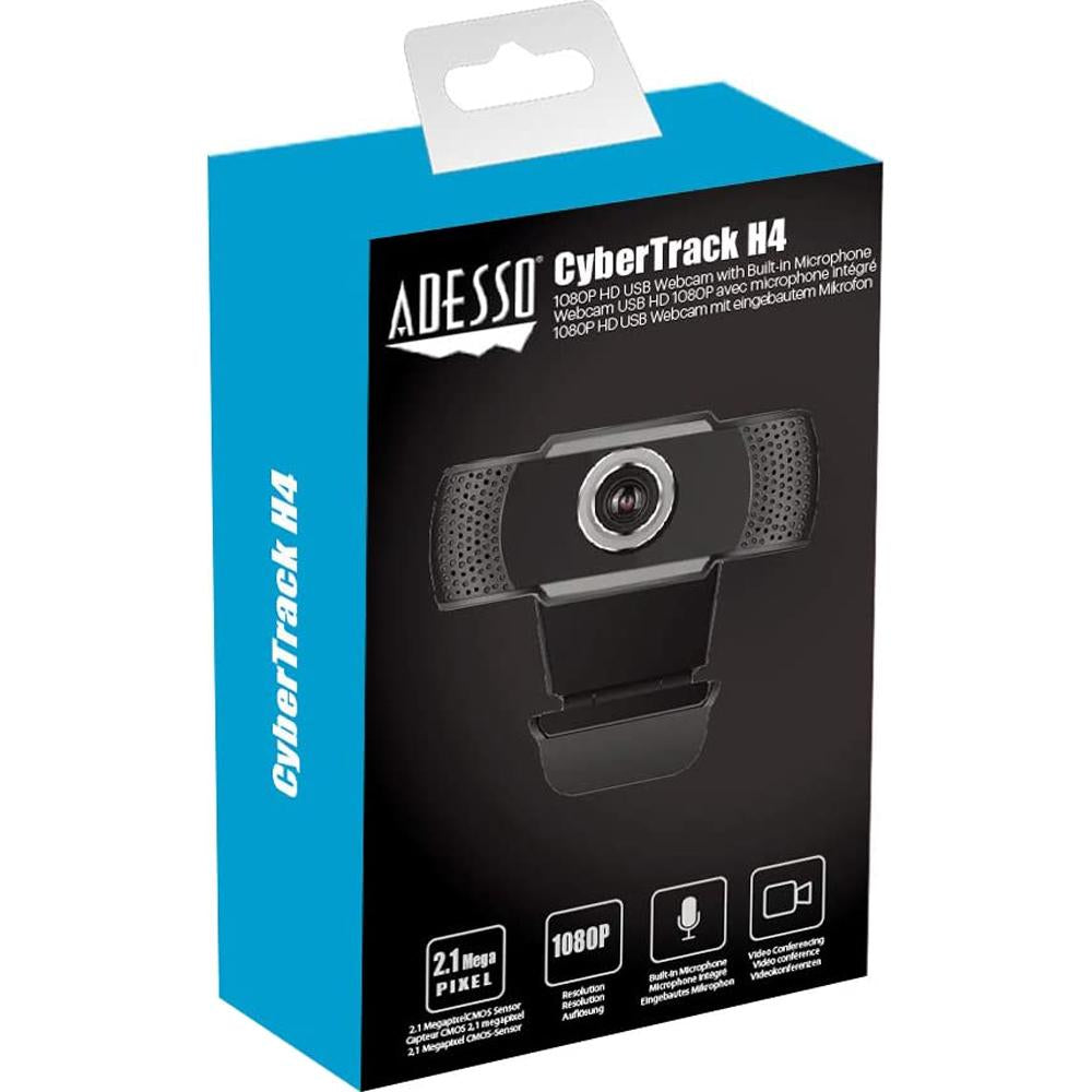 Adesso 1080P HD USB Webcam with Built-in Microphone - High-Quality CMOS Sensor for Video Conferencing, Online Classes & Streaming (CyberTrackH4) - Perfect for Zoom, Skype, Teams & Remote Work