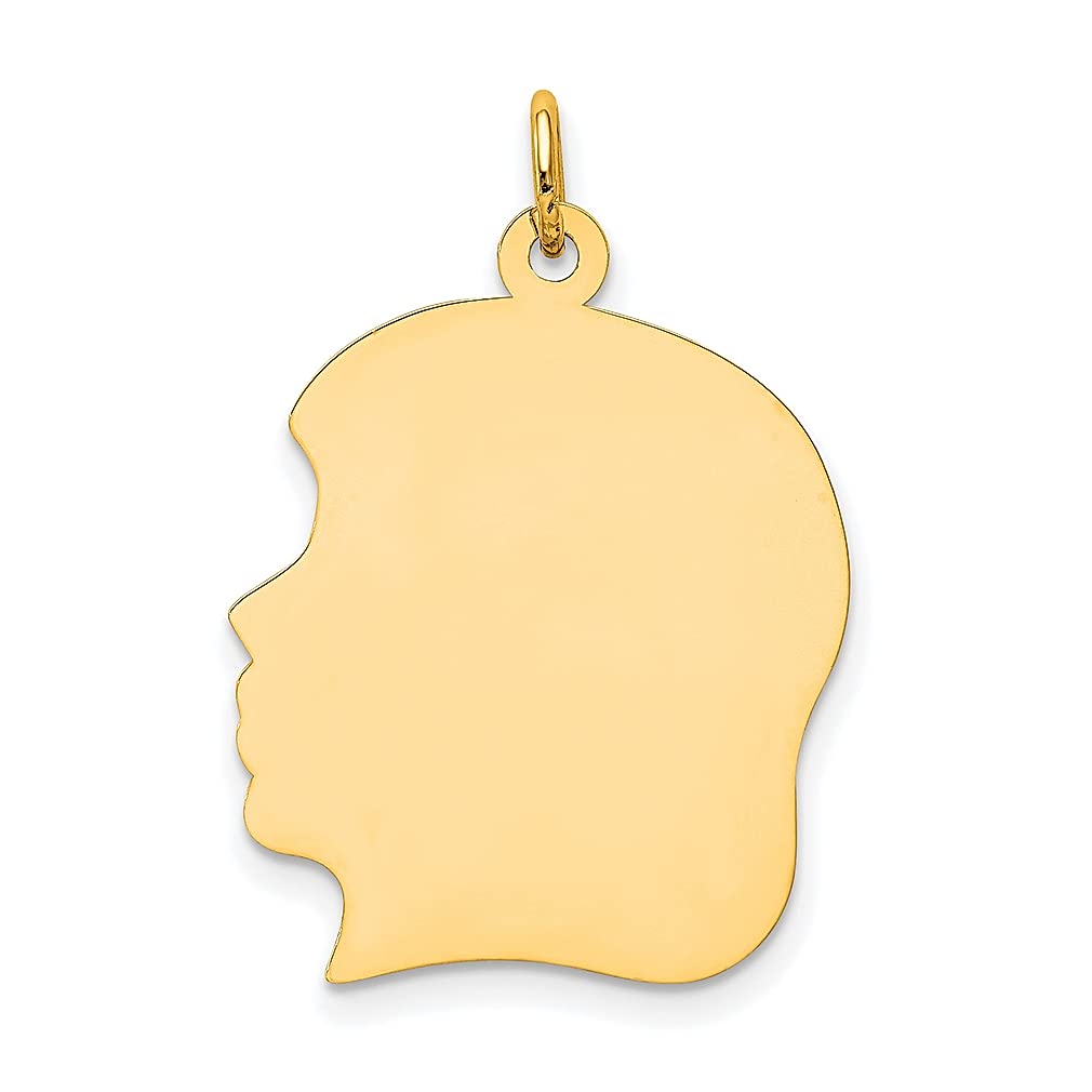 14K Yellow Gold Engravable Girl Head Charm Necklace - .013 Gauge Left-Facing Pendant, Baby Disc Boy Jewelry for Women | Perfect Gift for Her, Birthday, Anniversary & Mother's Day