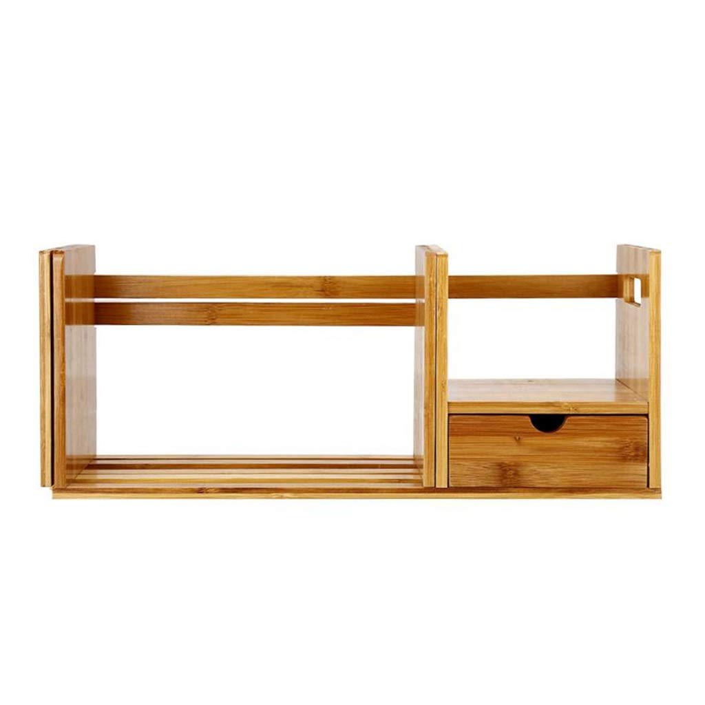 Retractable Bamboo Bookshelf with Single-Layer Drawer - Space Saving Book Organizer for Study, Bedroom & Office - Compact Bookcase Storage Shelf for Students, Home & Workspace Display