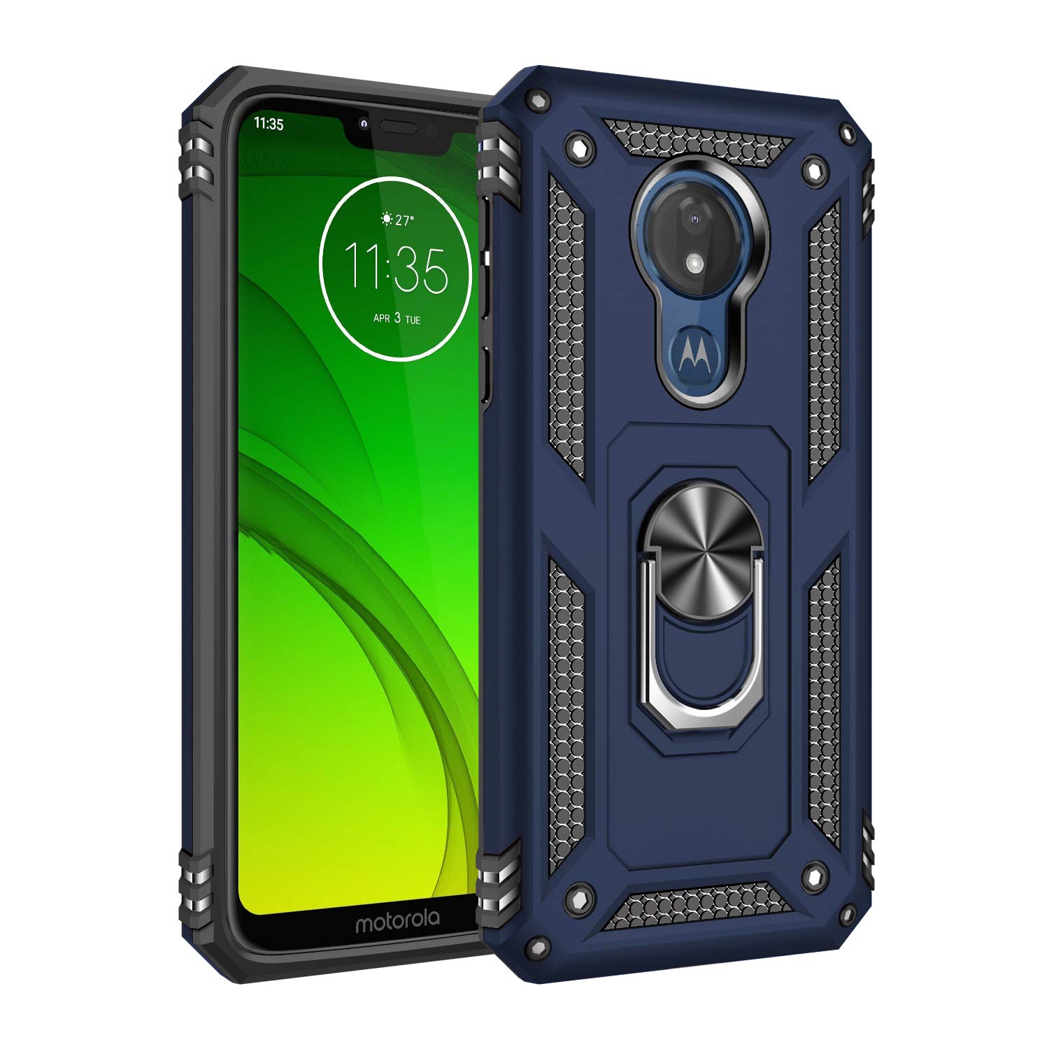 360° Rotating Ring Holder Kickstand Case for Motorola Moto G7/G7 Plus (T1962-1/T1962-4/T1962-5/T1962-6/XT1965-2/XT1965-3) - Blue - Perfect for Hands-Free Viewing, Gaming & Daily Protection
