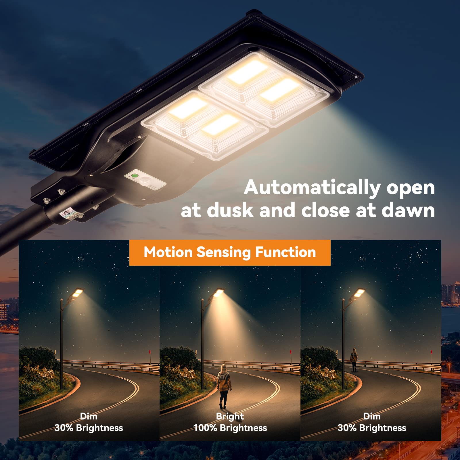 120W Solar Street Lights Outdoor - 240 LED Chips, 12000 Lumens, Motion Sensor & Dusk to Dawn, IP65 Waterproof with Remote Control - Perfect for Driveway, Garden, Barn, Sidewalk, Backyard and Pathway Lighting