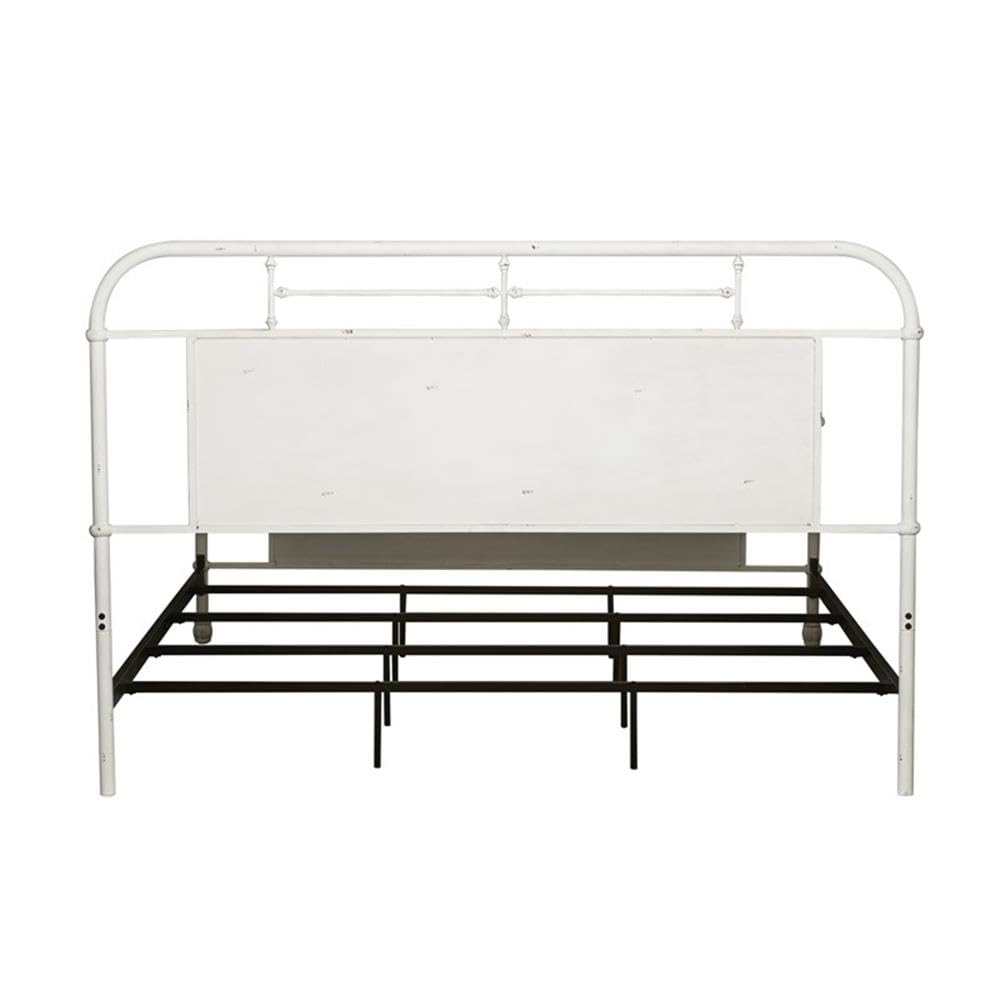 BOWERY HILL Modern Queen Size Metal Bed Frame in Antique White - Sturdy Platform Bed for Master Bedroom, Guest Room & Dorm Decor