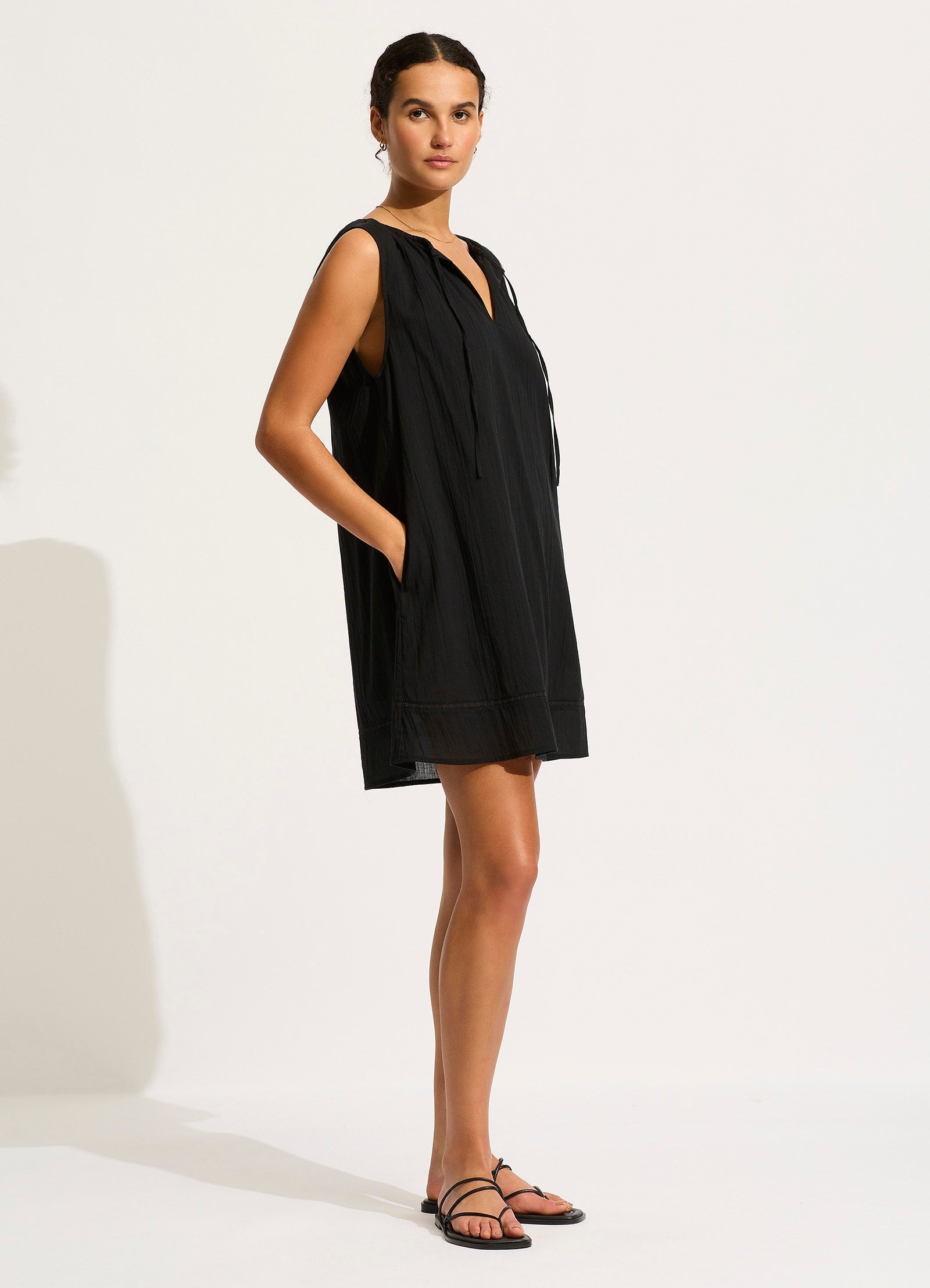 Elegant Black Gathered Neck Mini Dress for Women | Casual & Party Wear | Perfect for Date Nights & Summer Outfits