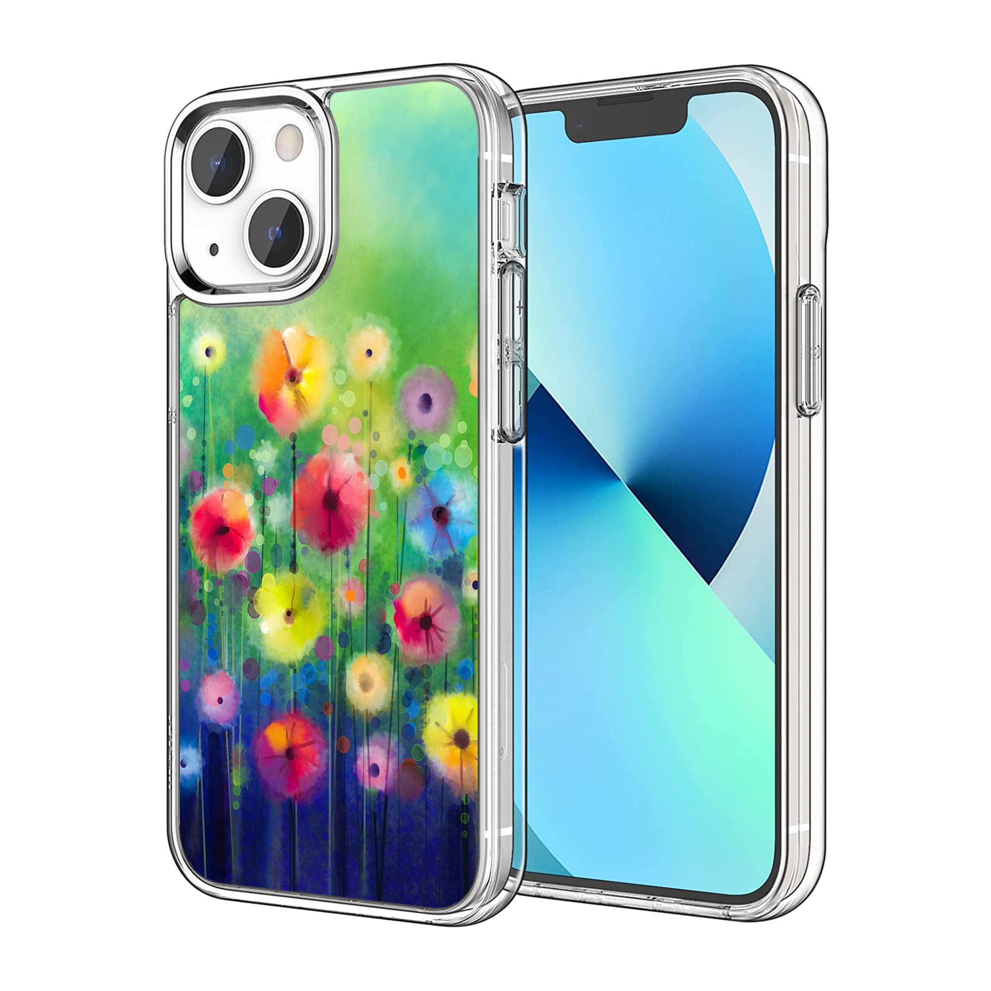 Flower Watercolor Art Clear TPU Case for iPhone 13 - Slim Shockproof Protective Phone Cover with Colorful Design | Perfect for Everyday Use, Travel & Gift Giving