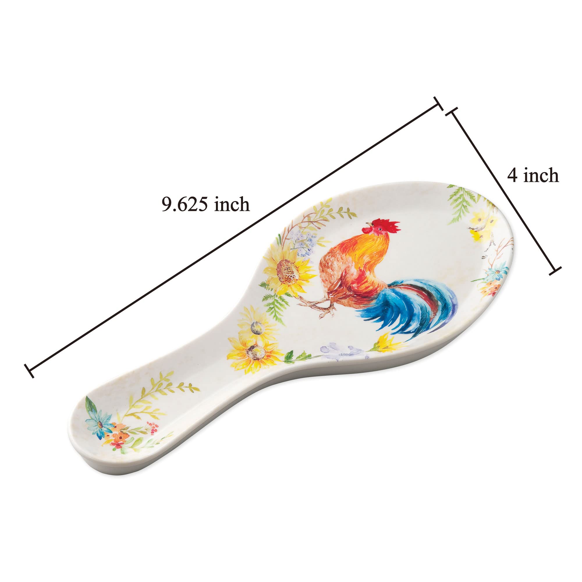 UPware Melamine Spoon Rest - 9.625 Inch Rooster Design Kitchen Utensil Holder for Stove, Countertop & Dining Table - Perfect for Cooking, Serving and Organizing Utensils