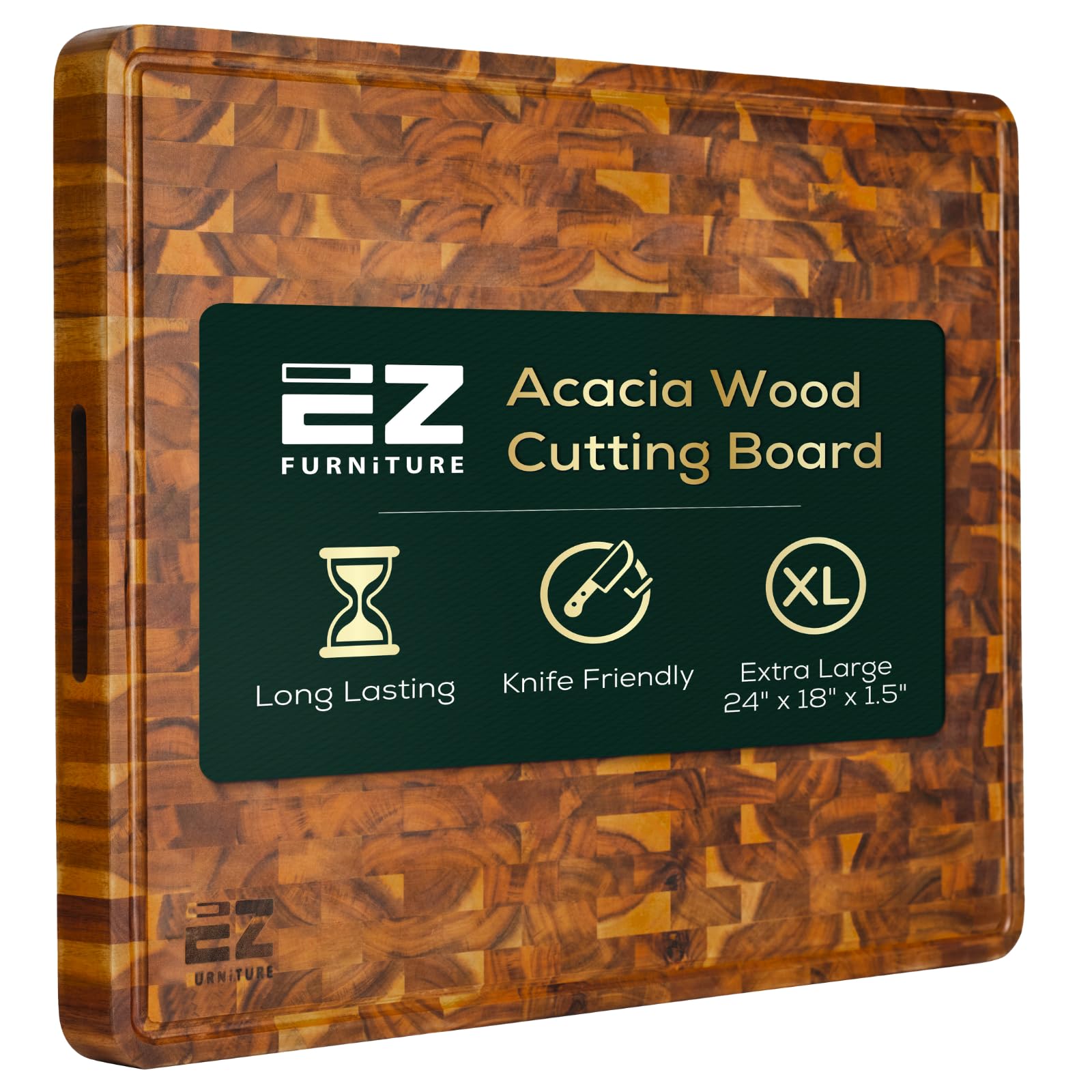 24 x 18 Inch Extra Large Acacia Wood Cutting Board - End Grain with Juice Groove & Handles | Knife Friendly Reversible Chopping Board for Meat, Vegetables & Fruits | Perfect for Kitchen Prep, Butcher Block & Charcuterie Board