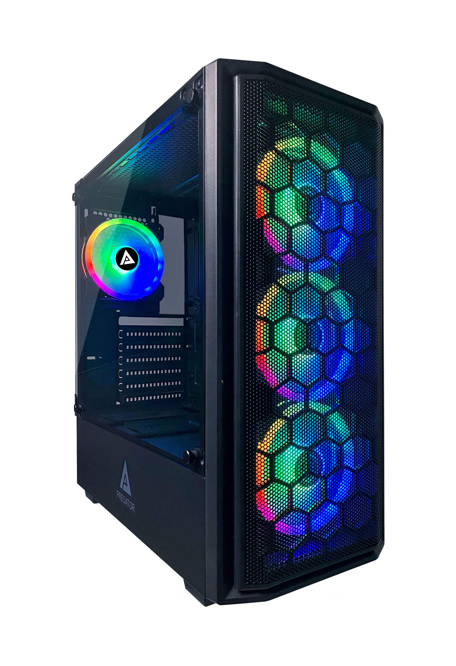 Apevia Predator-BK Mid Tower Gaming PC Case - Tempered Glass Side Panel, USB 3.0/2.0 Ports, 4 RGB Fans, Black Frame - Perfect for Gaming Rigs & Custom PC Builds