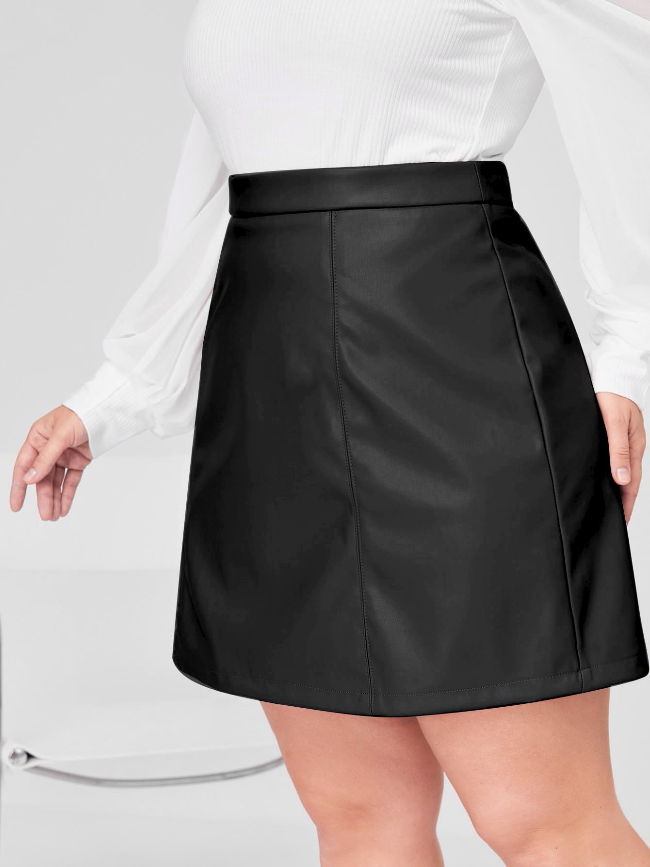 MakeMeChic Women's Plus Size Faux Leather Skirt - High Waisted Pleather Mini Skirt for Women, Stretchy & Comfortable, Perfect for Party, Club, Date Night & Casual Outfits