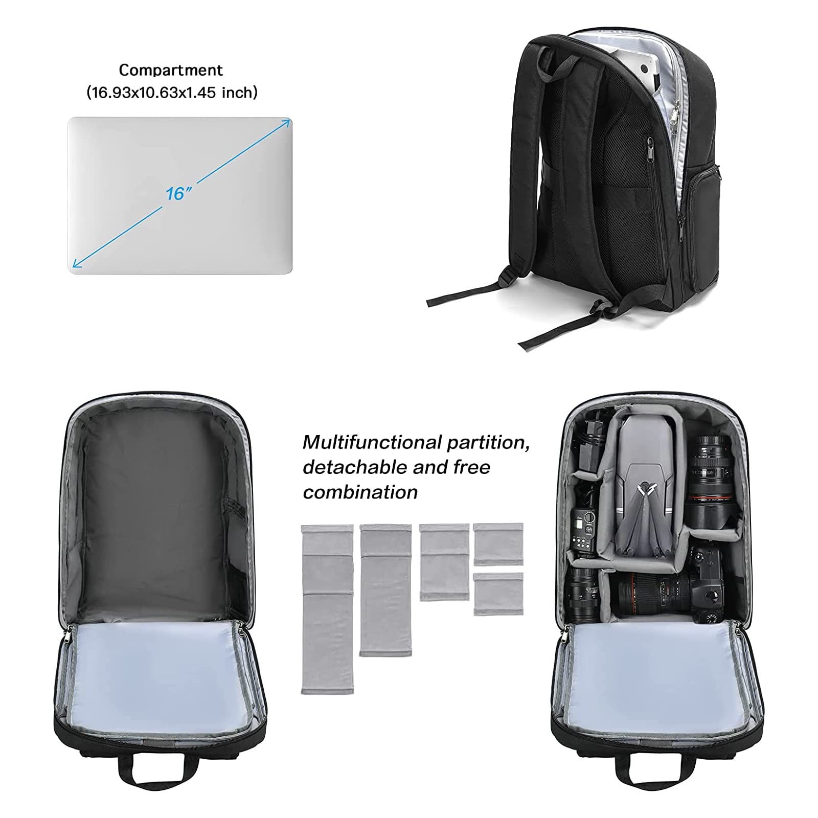 MOSISO DSLR Camera Backpack - Waterproof SLR/Mirrorless Photography Bag with Quick Side Access & Tripod Holder, Fits 15-16 Inch Laptop - Compatible with Canon Nikon Sony Cameras (Black) - Perfect for Travel, Hiking, and Professional Photography