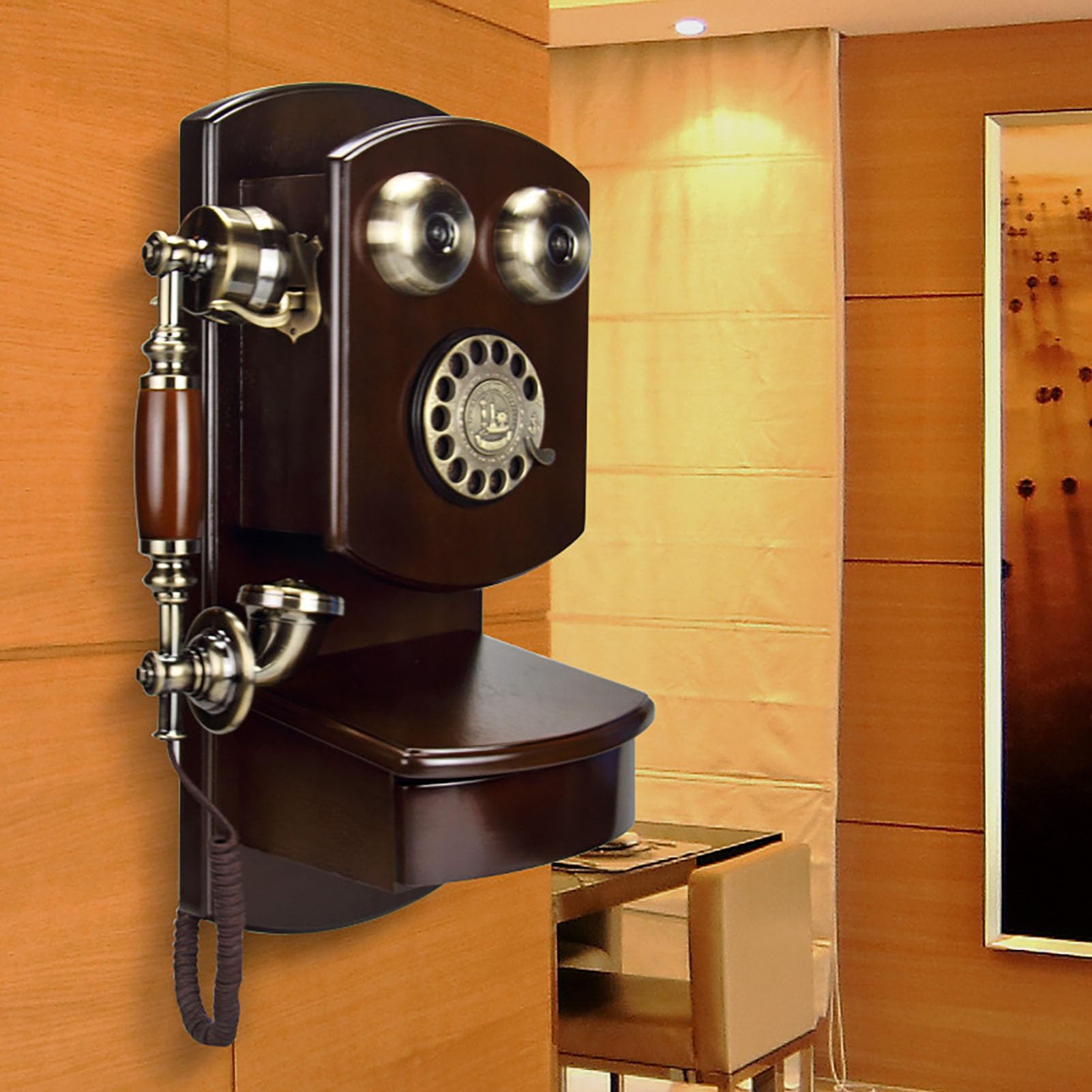 Vintage Rotary Dial Wall Phone - Antique Corded Landline Telephone with Mechanical Ringer | Retro Home & Office Decor | Perfect for Vintage Themed Rooms, Film Props, and Collector's Display