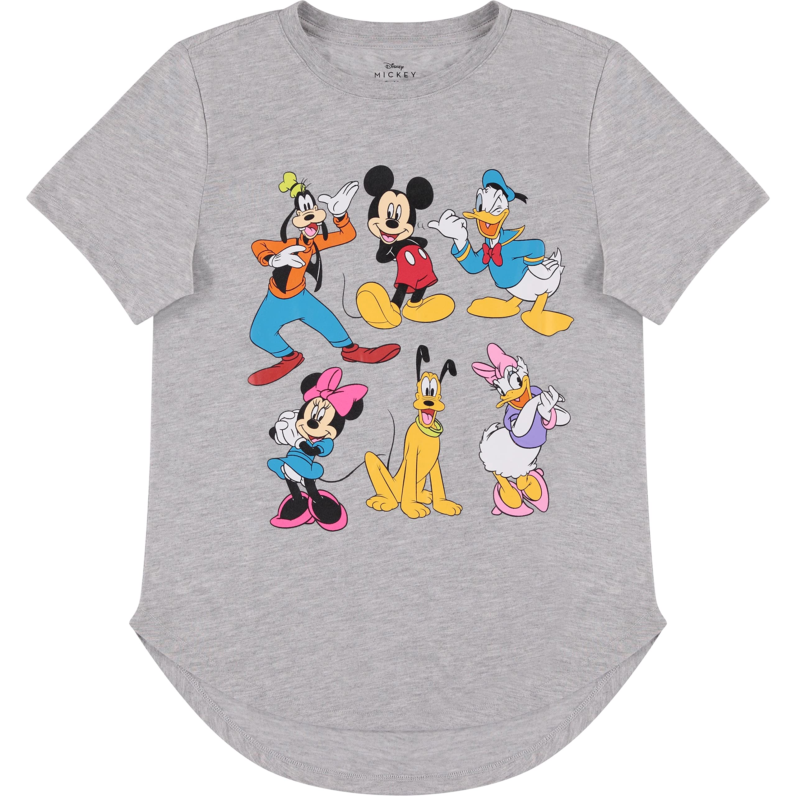 Disney Women's Mickey & Minnie Mouse Fashion T-Shirt - Short Sleeve Hi-Lo Curved Hem Casual Top | Perfect for Theme Parks, Disney Vacations & Everyday Wear