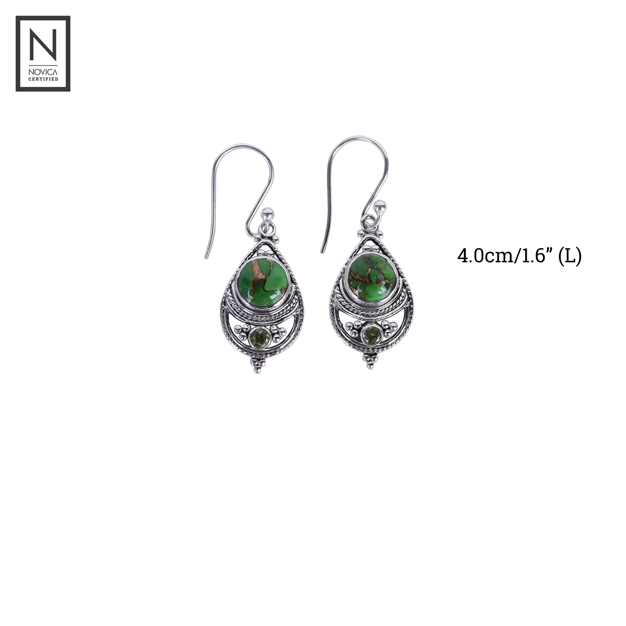 NOVICA Handmade Turquoise Dangle Earrings for Women - Sterling Silver Vintage Birthstone Jewelry - Elegant Green Chalcedony Earrings | Perfect for Boho Fashion, Gift Giving & Special Occasions